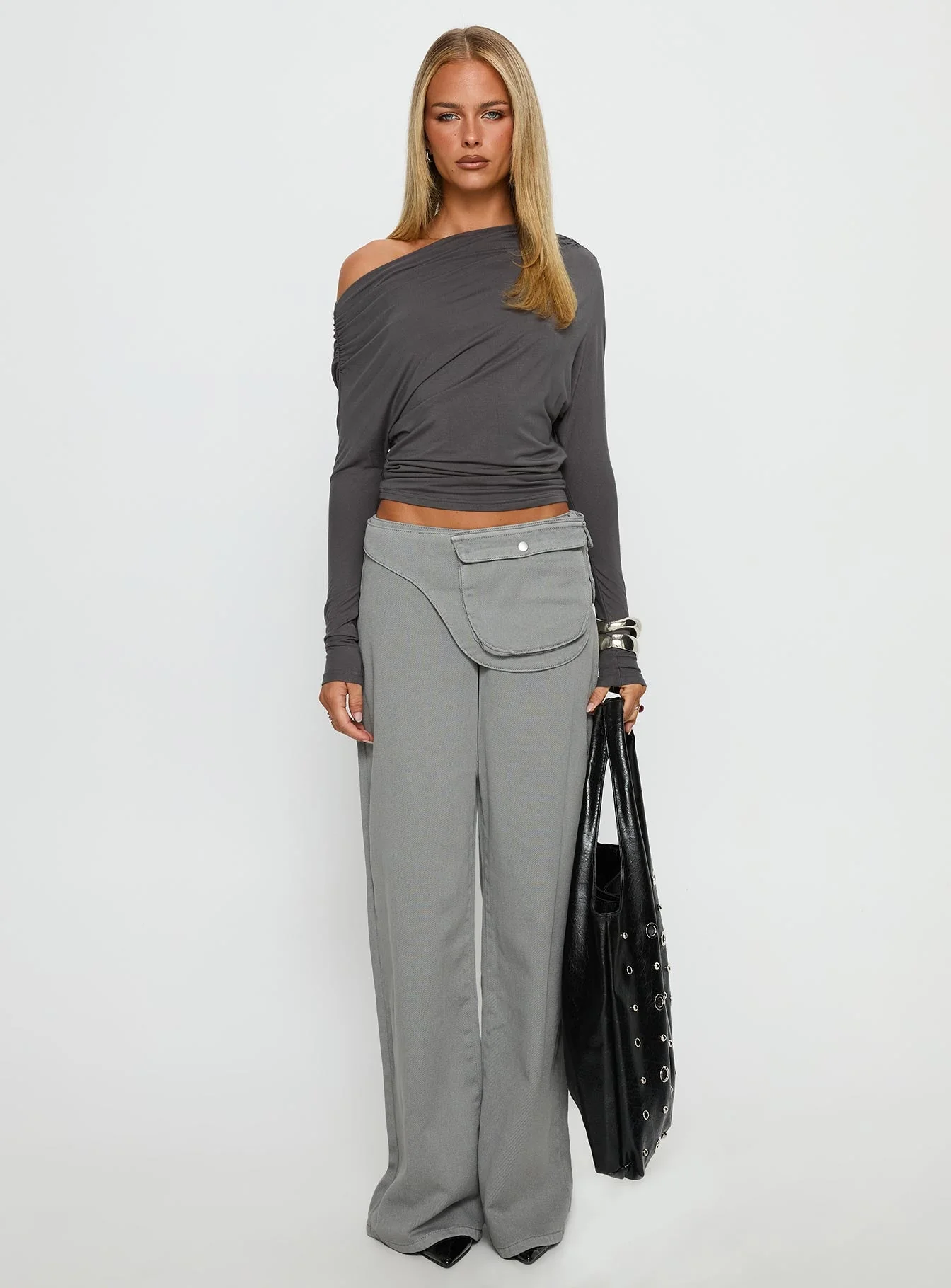 Party Hour Off Shoulder Top Charcoal - Image 7