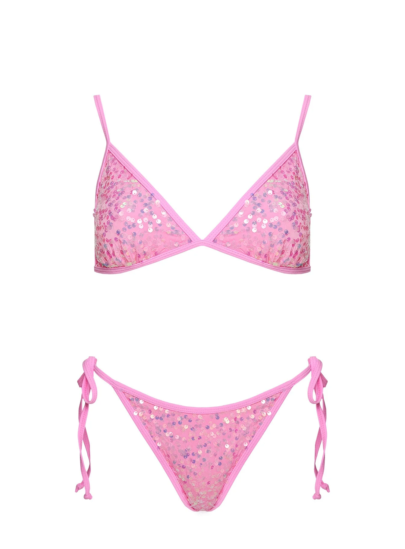 Passiona Sequin Tie Side Bikini Bottom Pink - Image 5