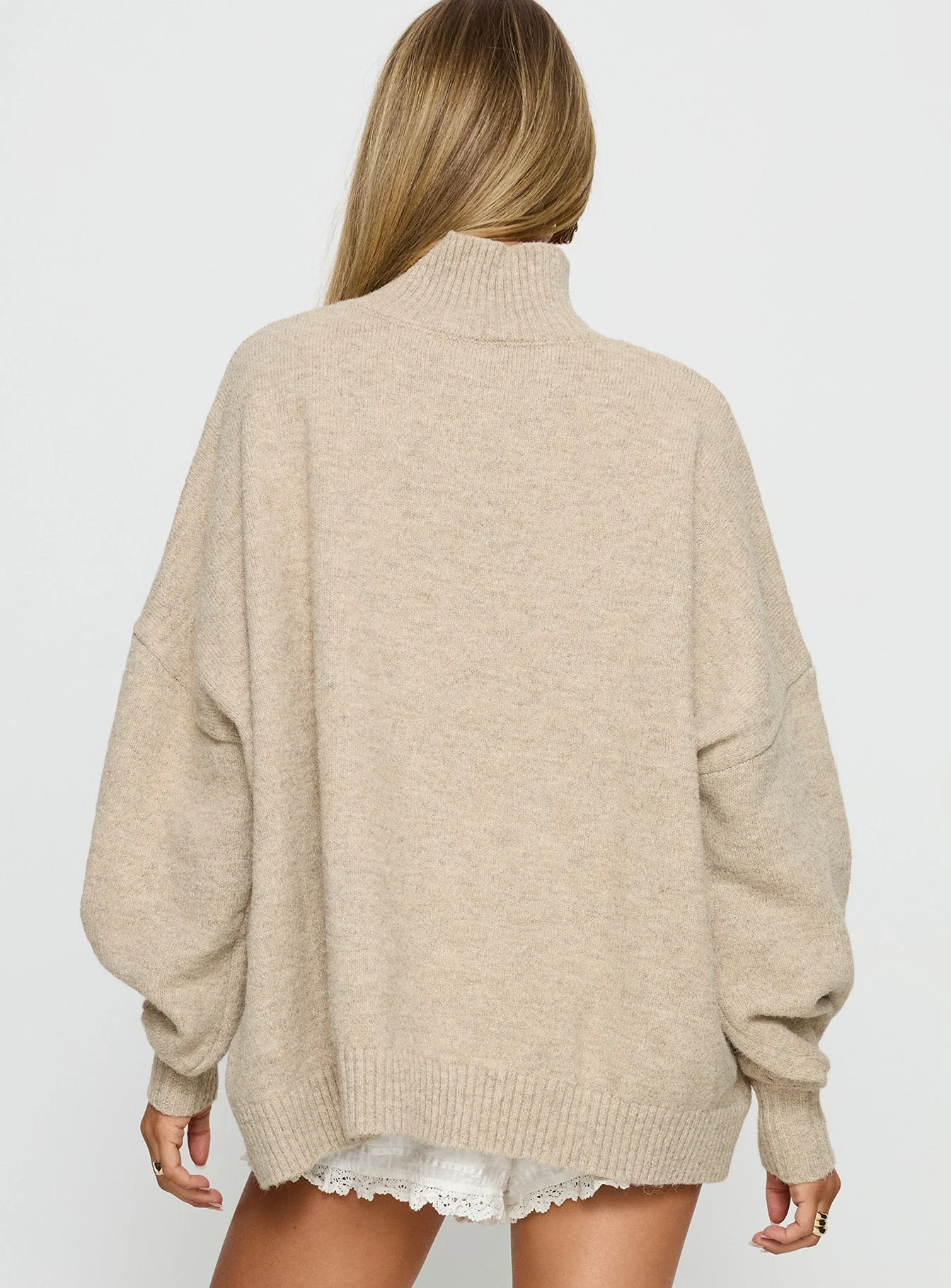 Patrizia Funnel Neck Knit Sweater Beige - Image 5