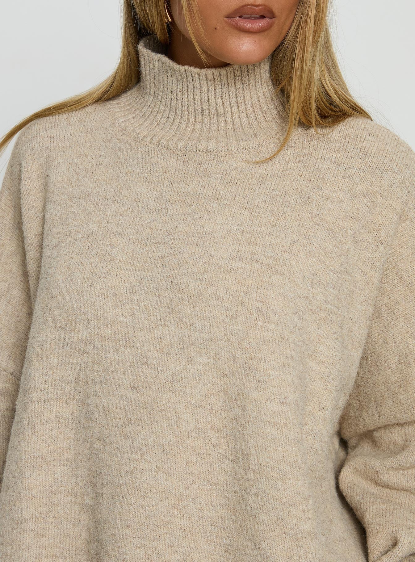 Patrizia Funnel Neck Knit Sweater Beige - Image 6