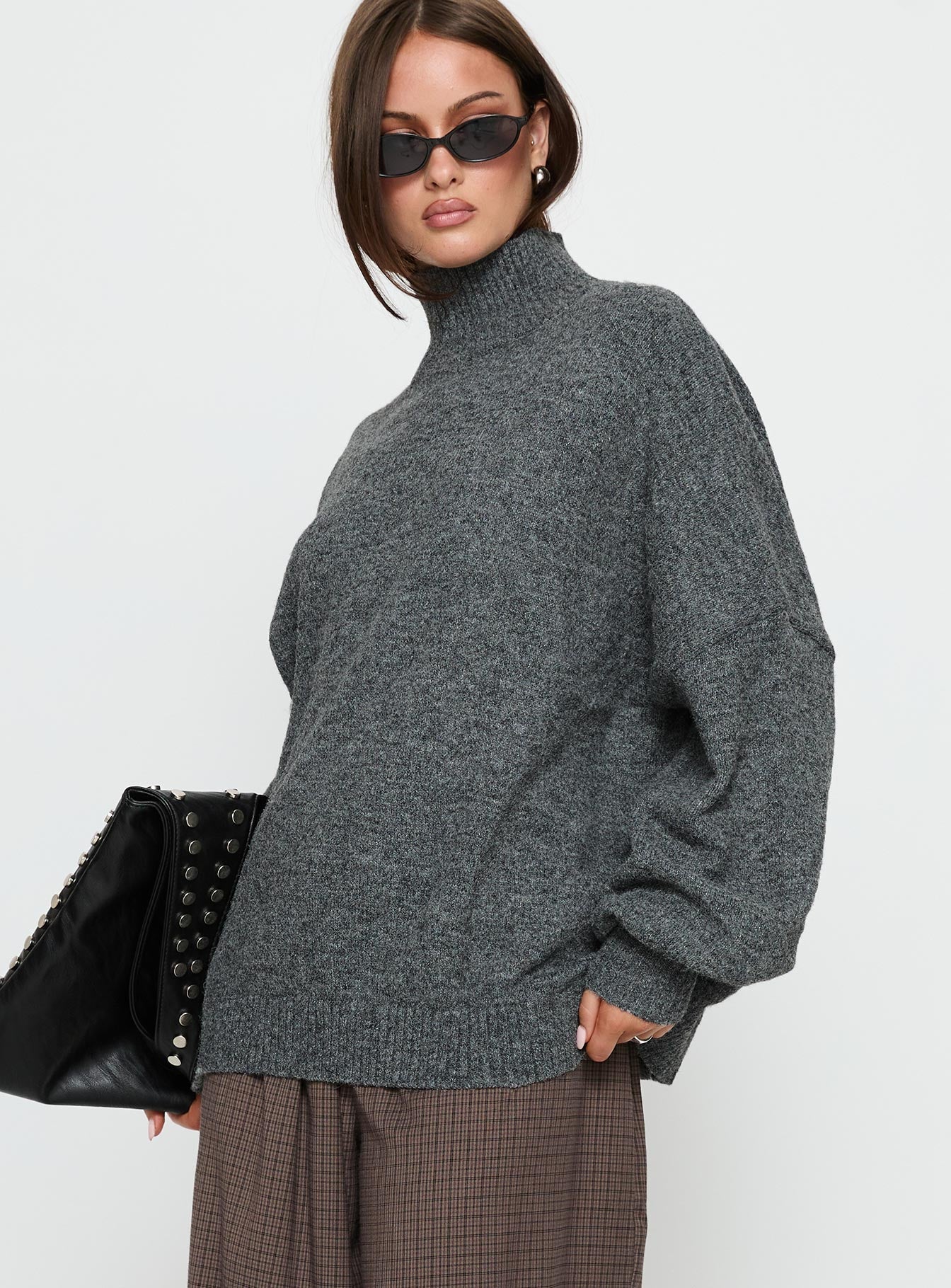 Patrizia Funnel Neck Knit Sweater Grey - Image 3
