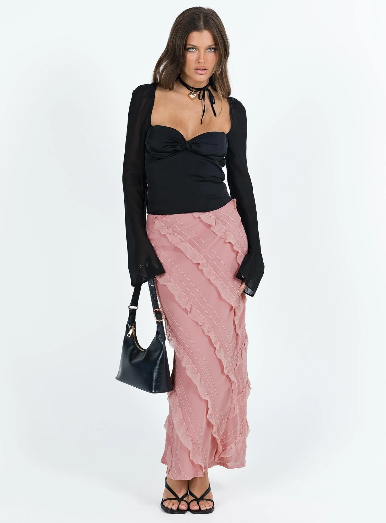 Pavel Long Sleeve Satin Top Black - Image 3