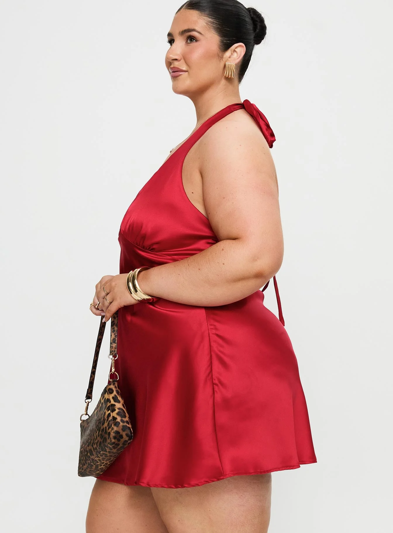 Pelagia Halter Scarf Tie Mini Dress Red Curve - Image 4