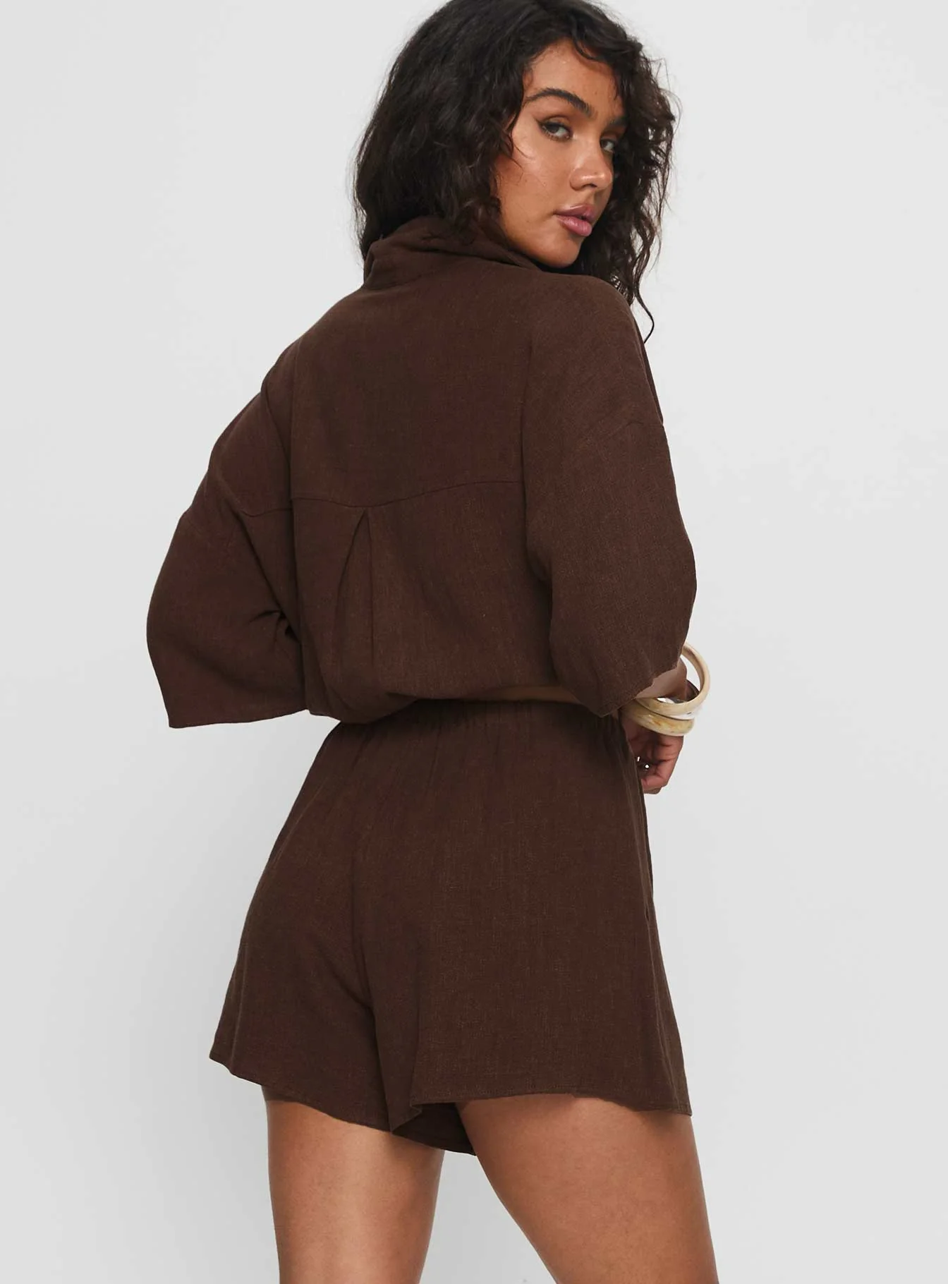 Peni Drawstring Linen Shorts Chocolate - Image 5