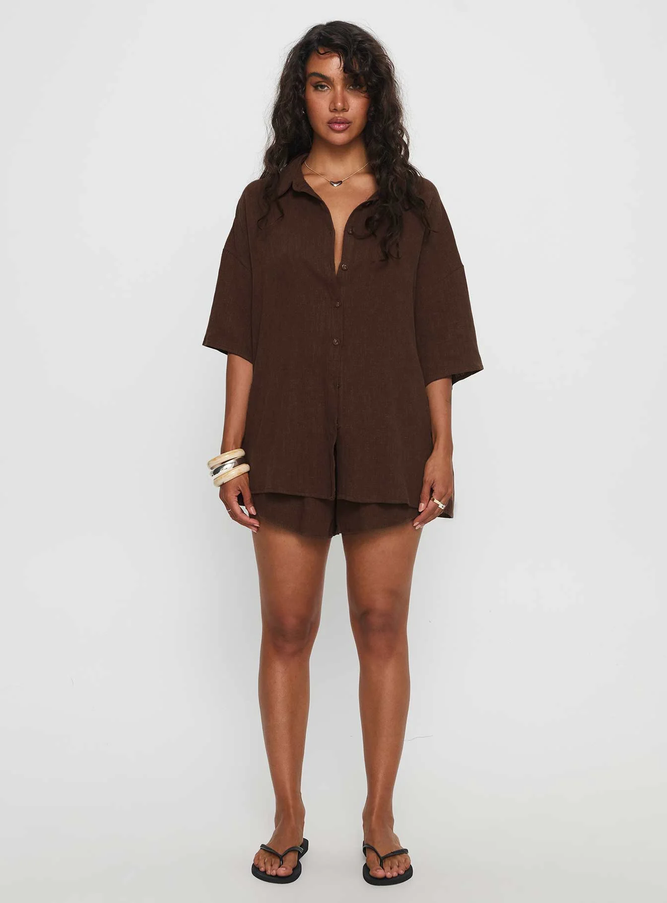 Peni Drawstring Linen Shorts Chocolate - Image 7