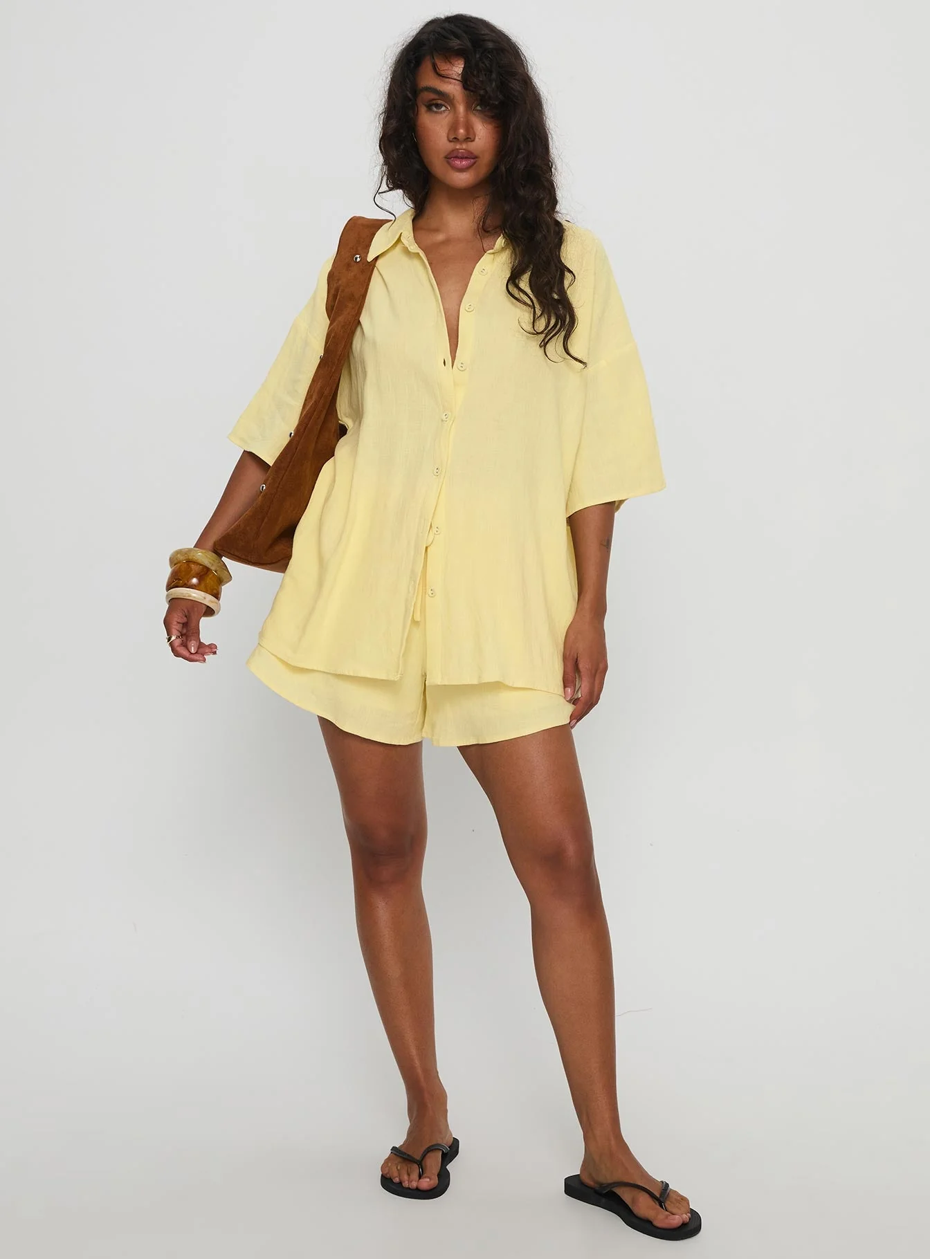 Peni Drawstring Linen Shorts Yellow - Image 3