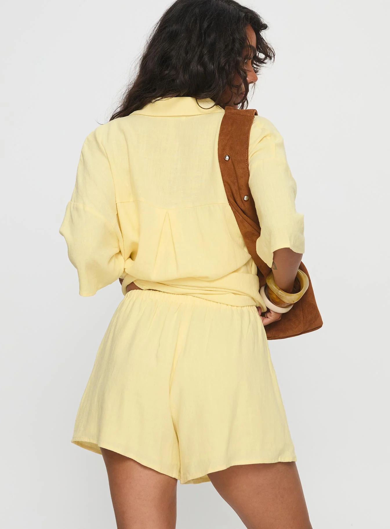 Peni Drawstring Linen Shorts Yellow - Image 5