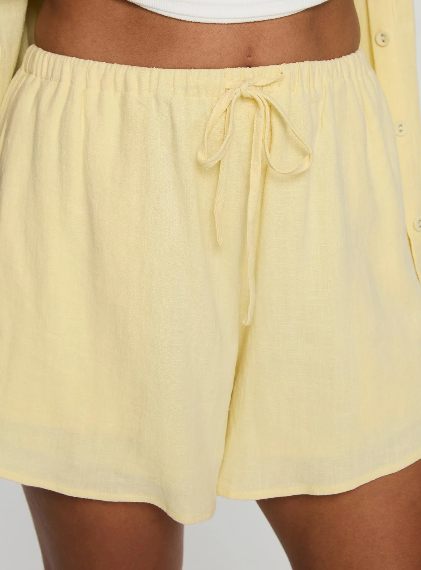 Peni Drawstring Linen Shorts Yellow - Image 6