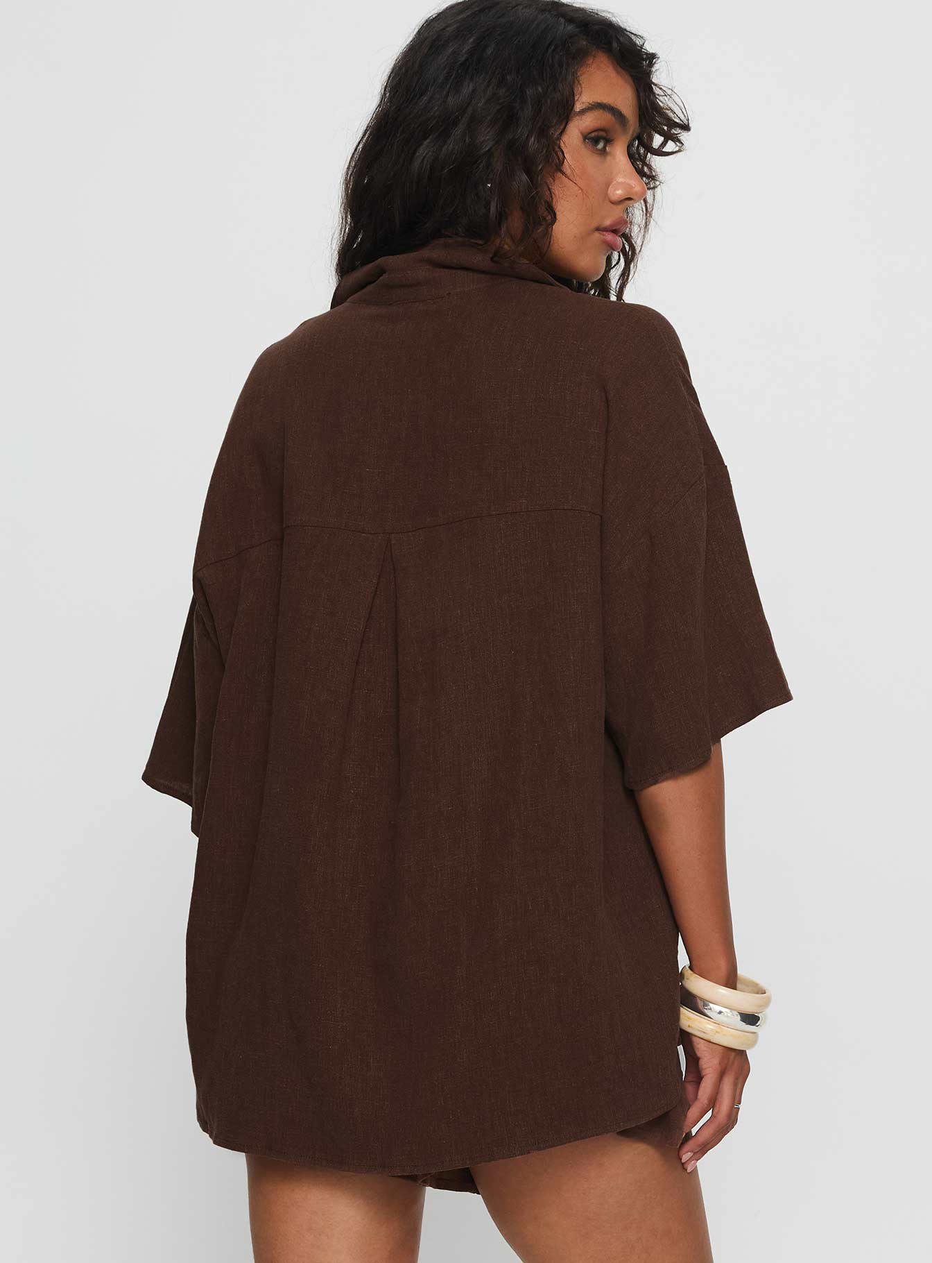 Peni Linen Button Down Top Chocolate - Image 5