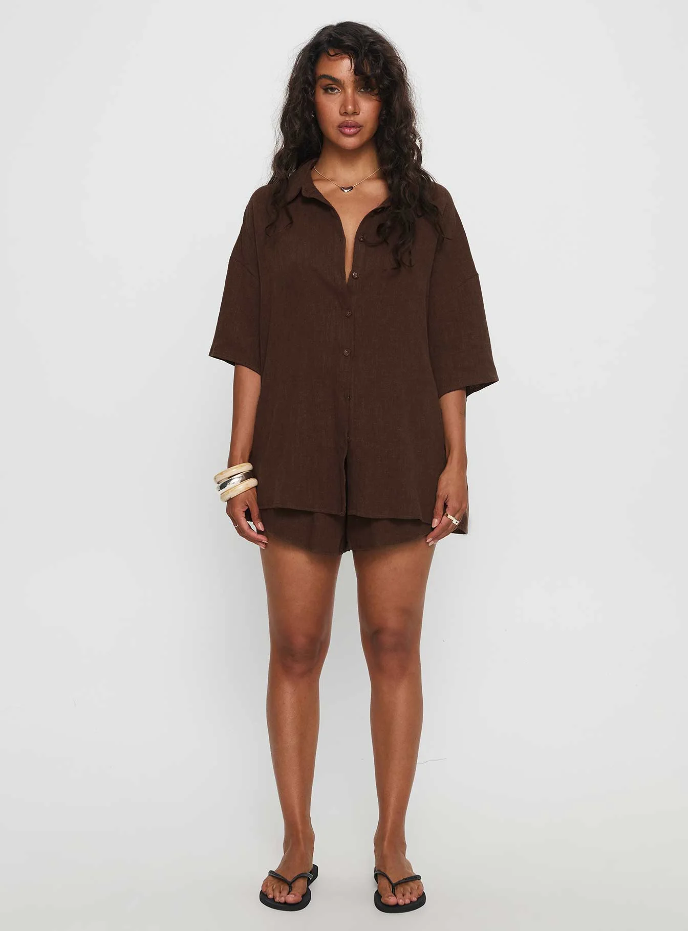 Peni Linen Button Down Top Chocolate - Image 7