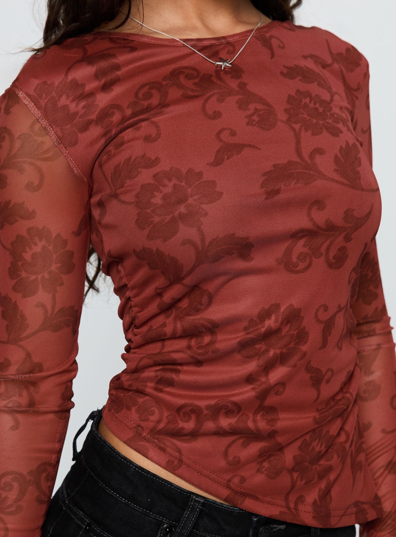 People Watching Long Sleeve Top Red Floral - Image 6