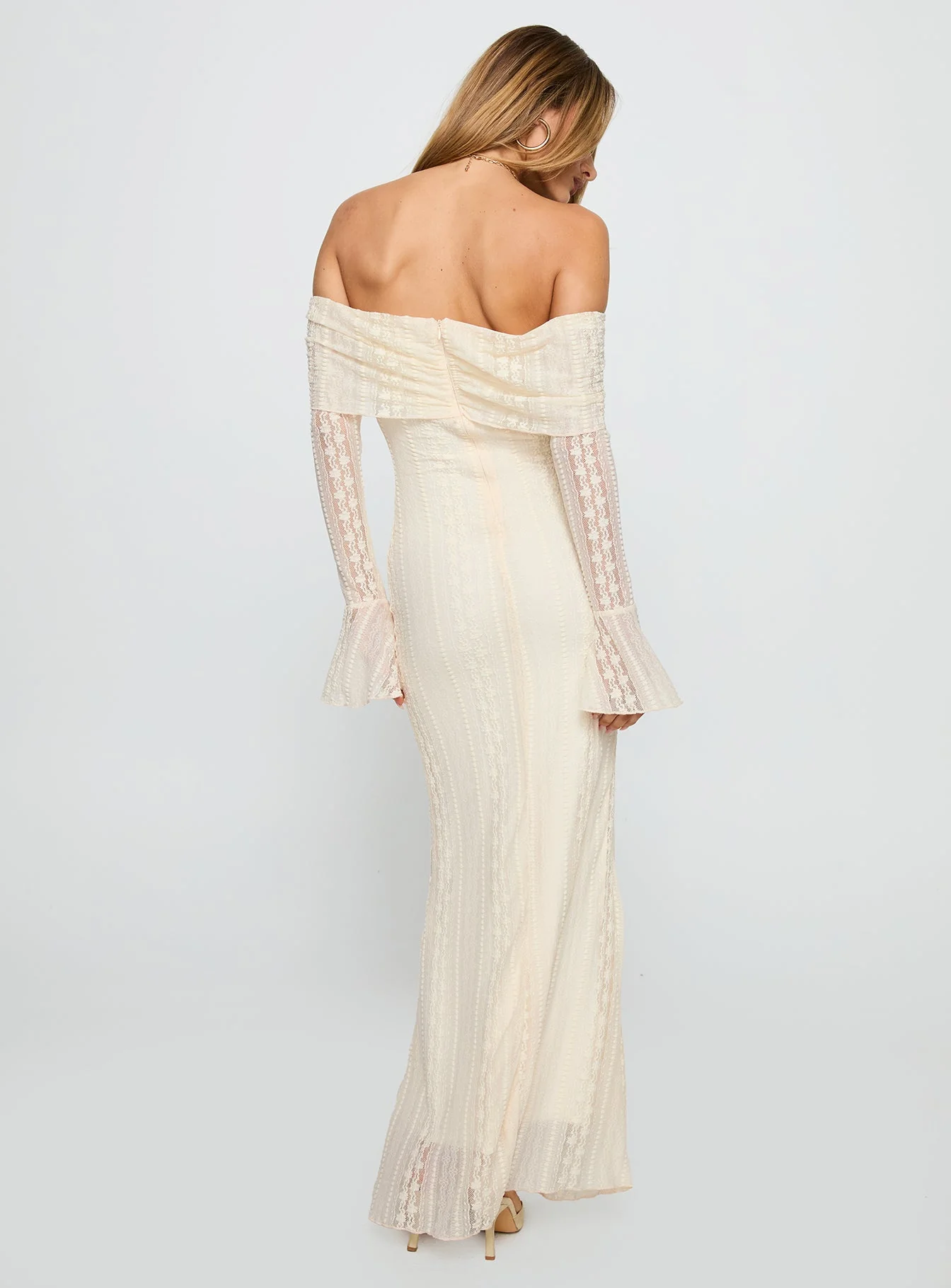 Perdita Long Sleeve Lace Maxi Dress Cream - Image 5