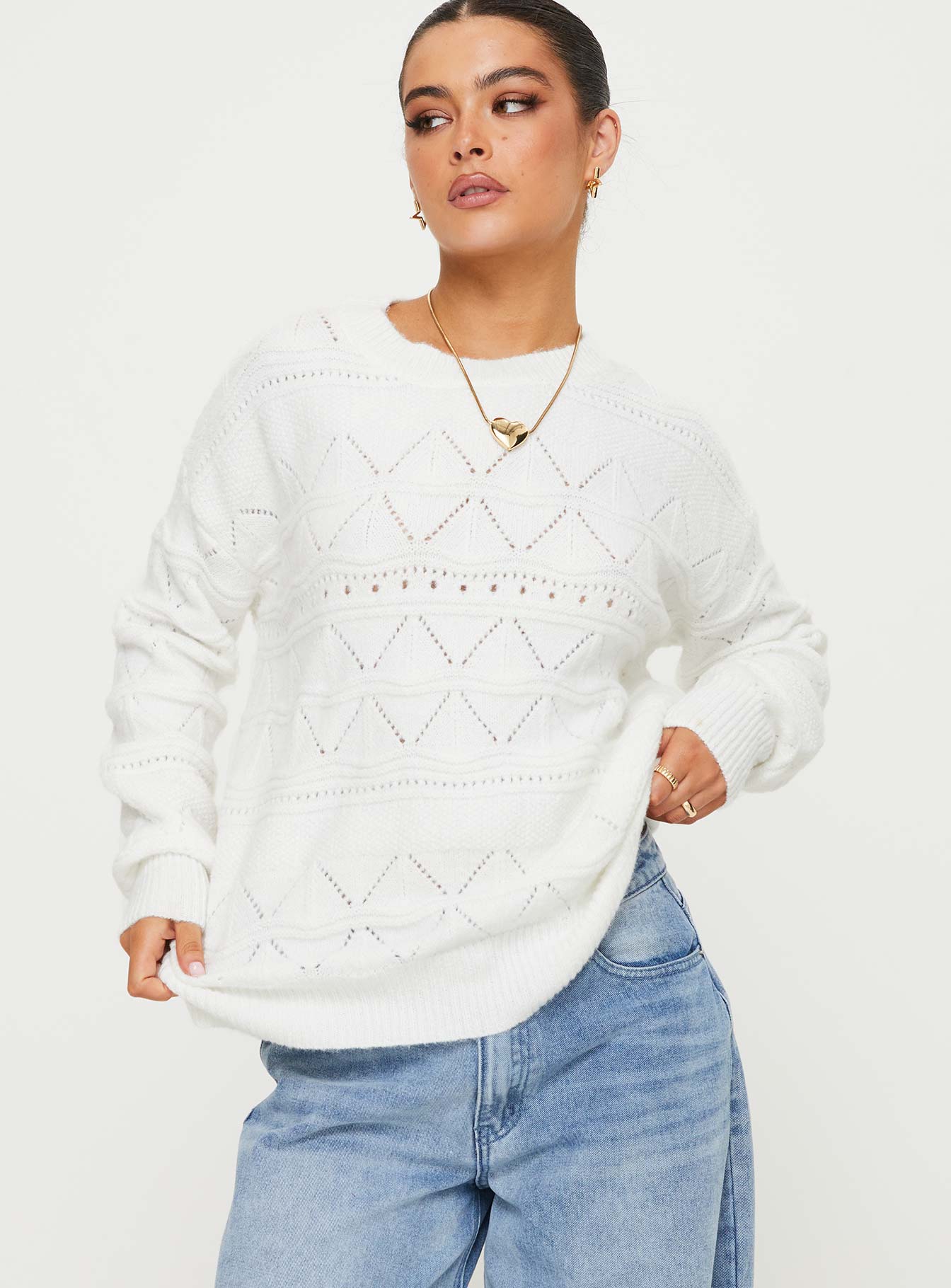 Pierce Pointelle Sweater Cream - Image 2