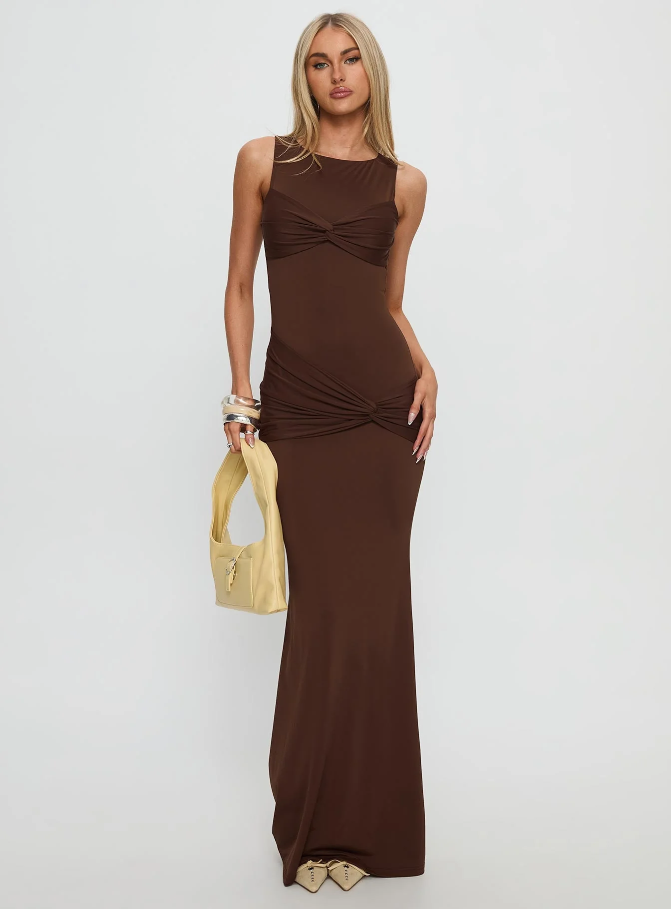 Pivotal Twist Detail Maxi Dress Brown - Image 2