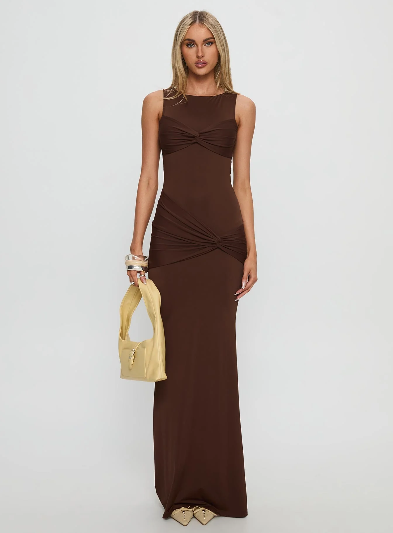 Pivotal Twist Detail Maxi Dress Brown - Image 6