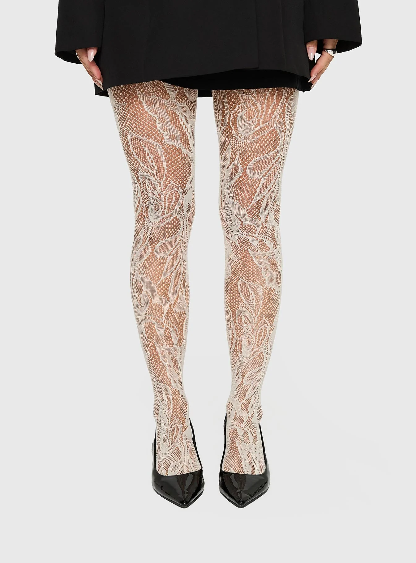 Places To Go Sheer Lace Tights White - Image 2
