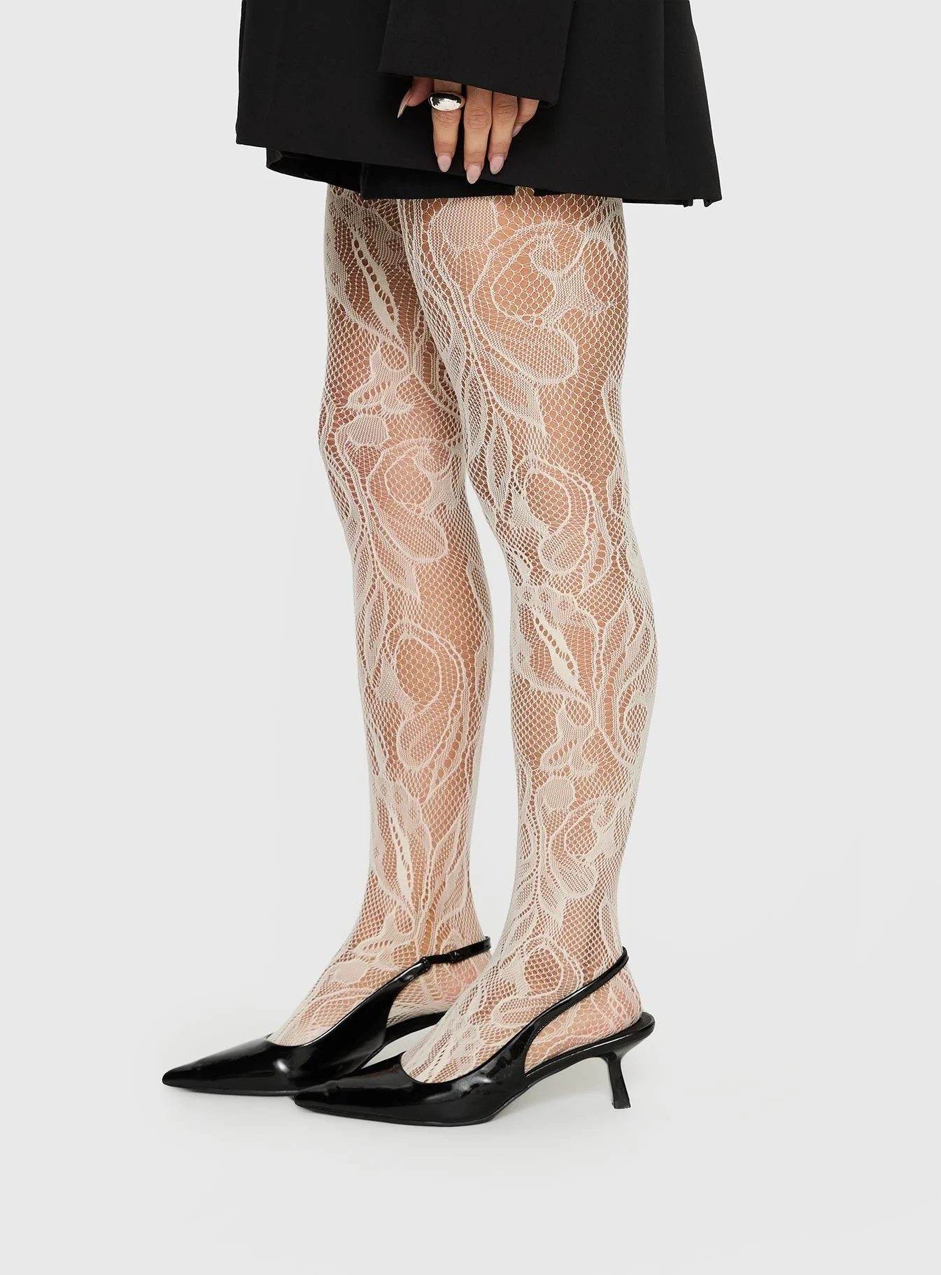 Places To Go Sheer Lace Tights White - Image 3