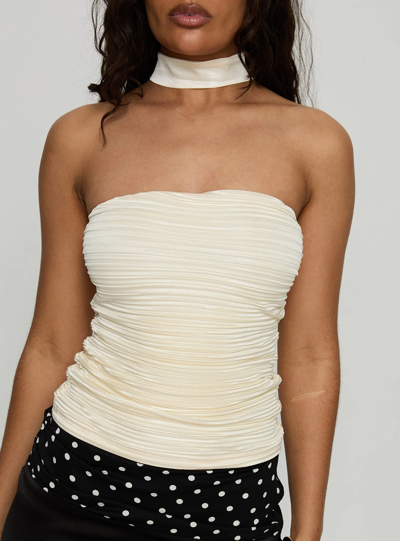 Plentiful Strapless Scarf Detail Top Champagne - Image 6