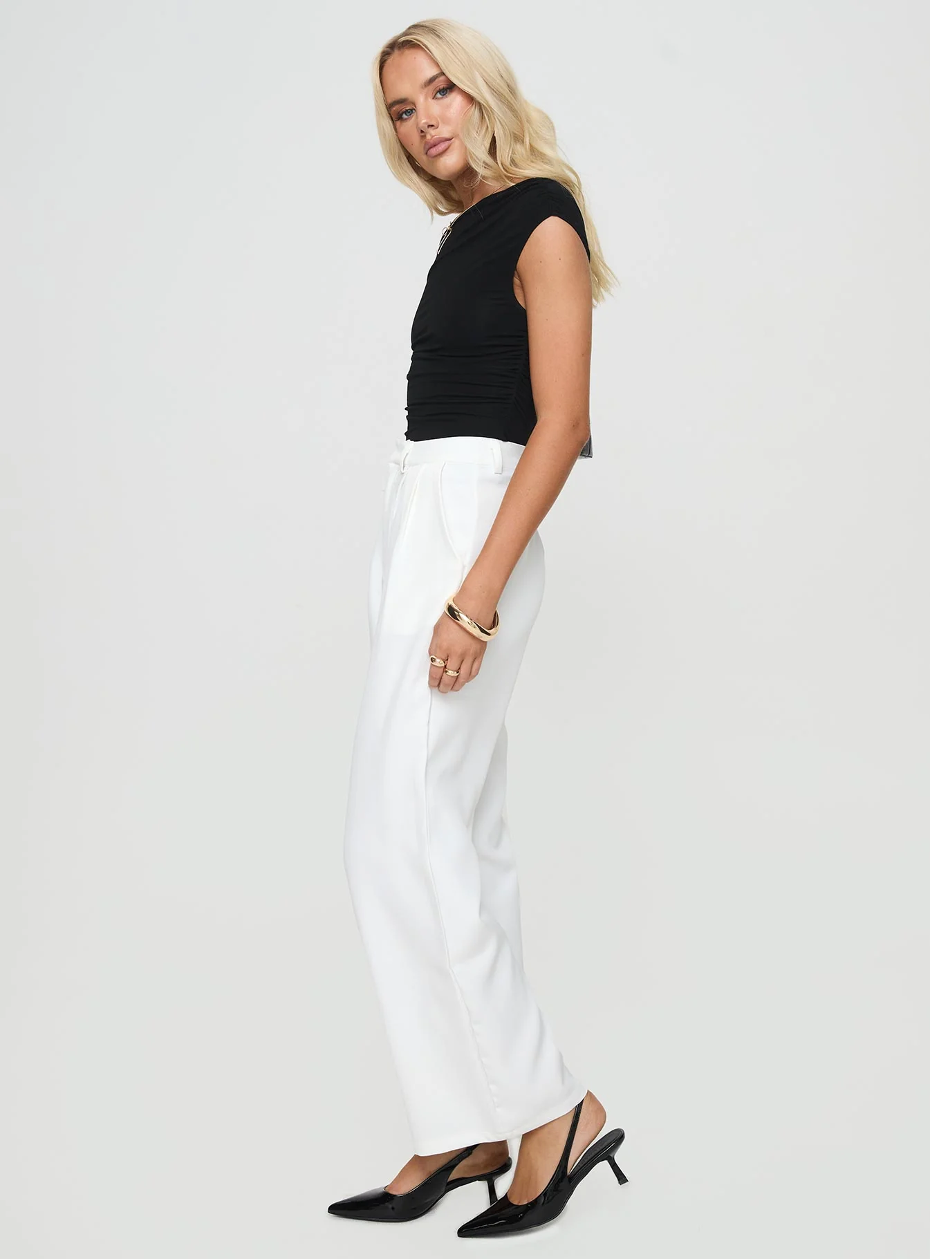 Jazzar Pocket Detail Pleated Pant White - Image 4