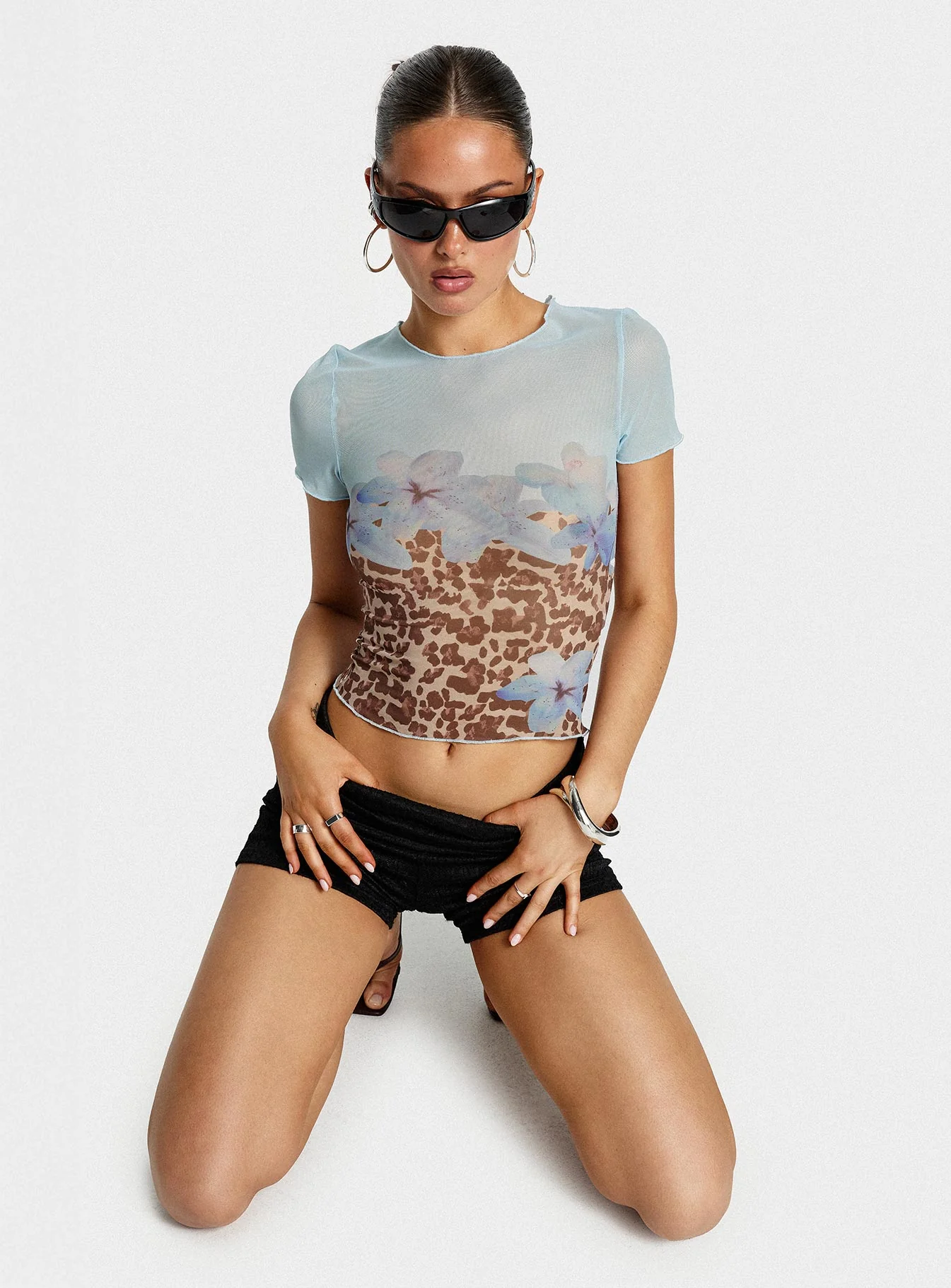 Pop Quiz Mesh Top Blue / Leopard - Image 8