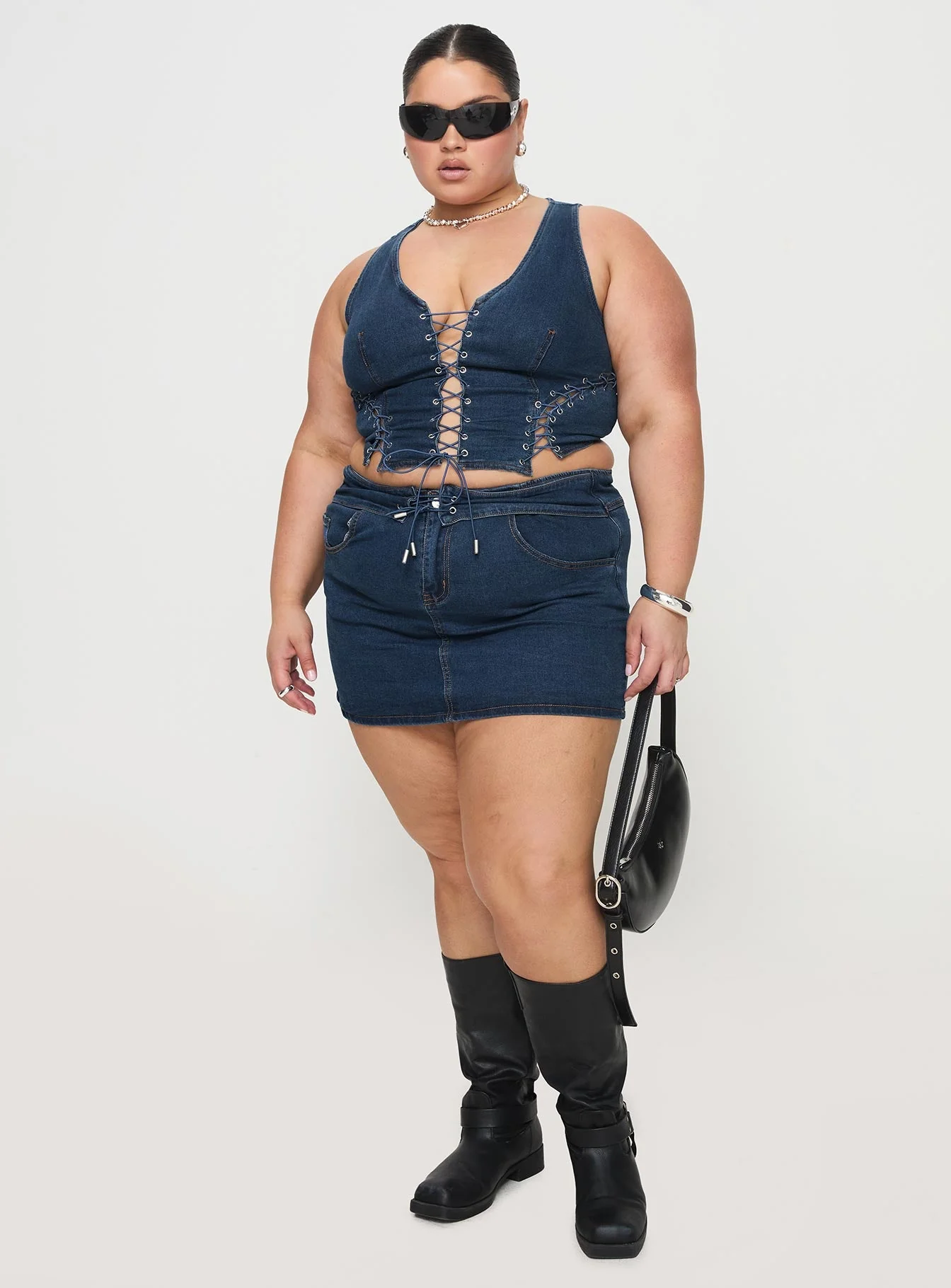 Popular Low Rise Mini Skirt Mid Blue Wash Curve - Image 3