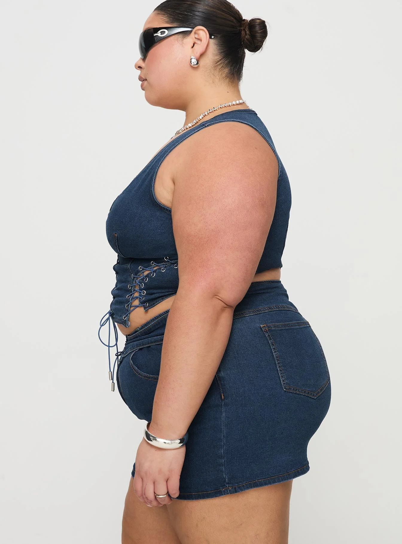Popular Low Rise Mini Skirt Mid Blue Wash Curve - Image 4