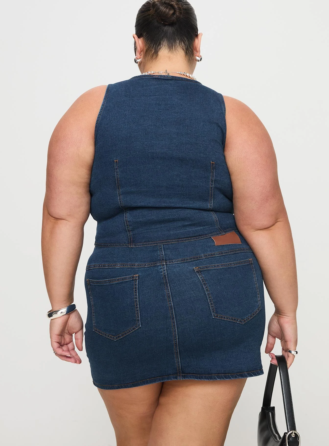 Popular Low Rise Mini Skirt Mid Blue Wash Curve - Image 5