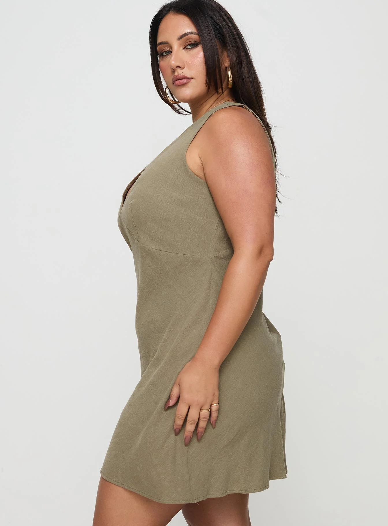 Portillo Linen Blend Mini Dress Olive Curve - Image 4