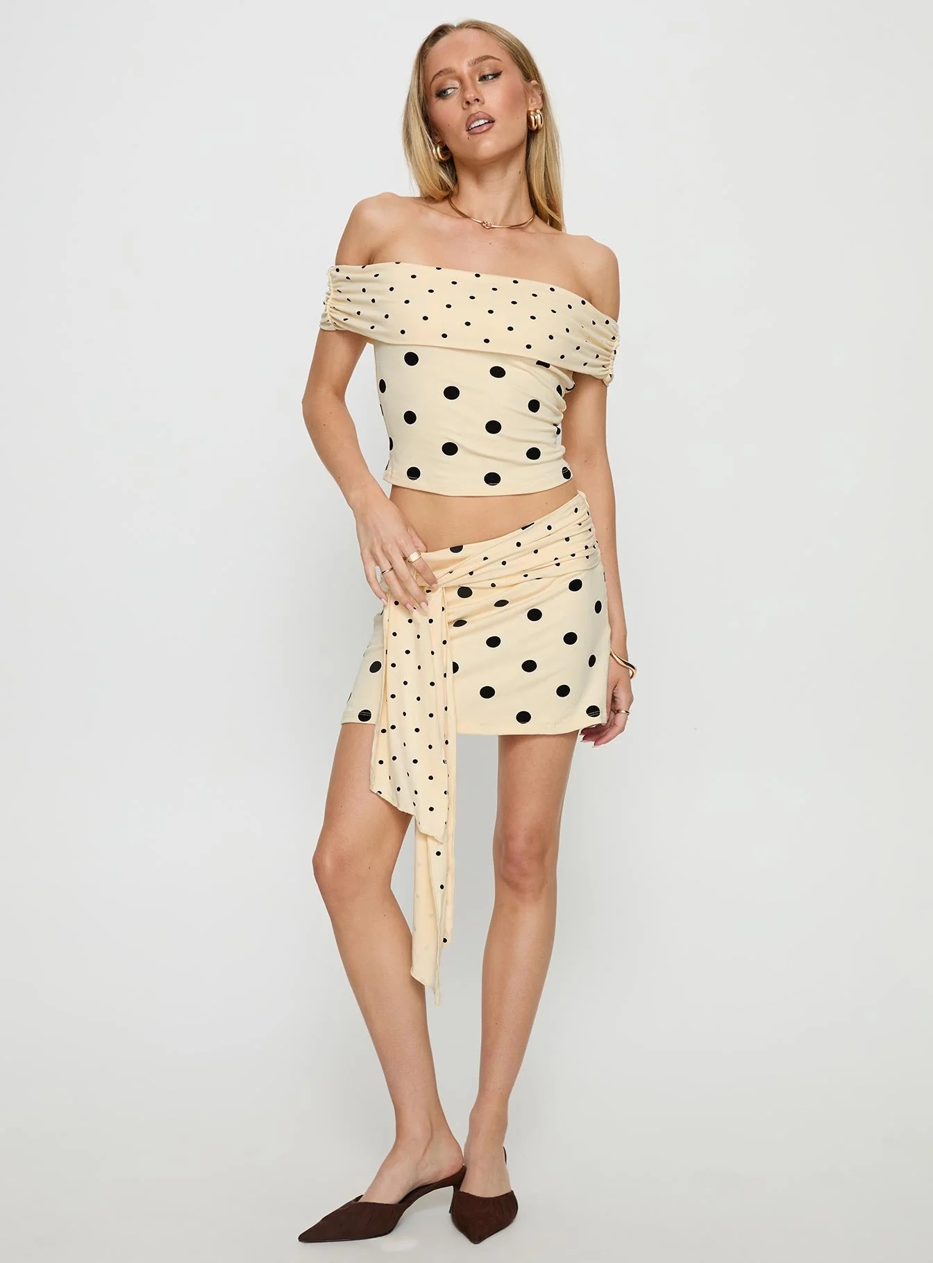 Porzia Wrap Detail Mini Skirt Cream / Polka Dot - Image 3