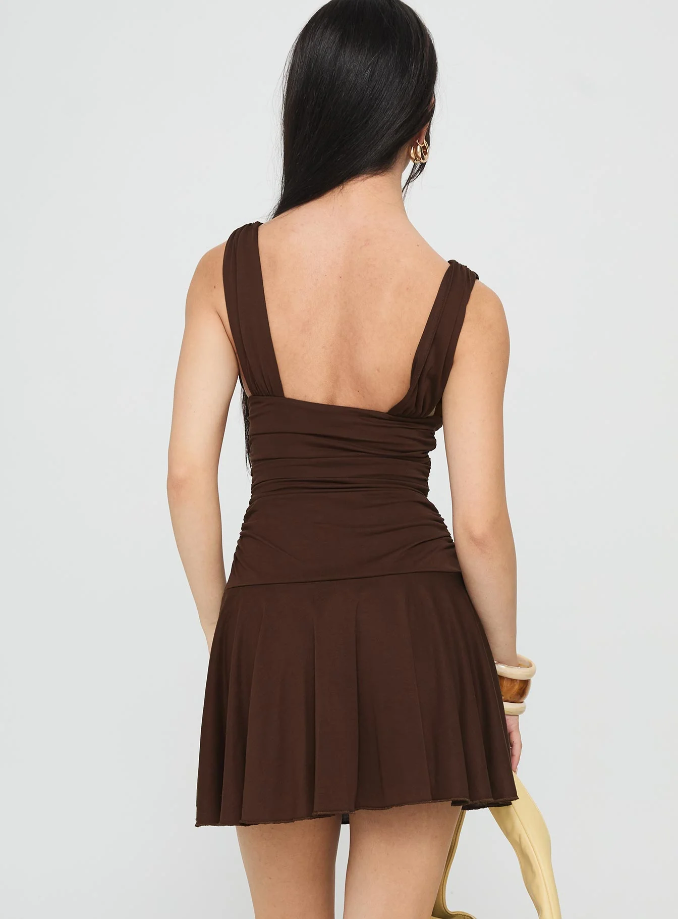 Poseur Plunge Mini Dress Chocolate - Image 5