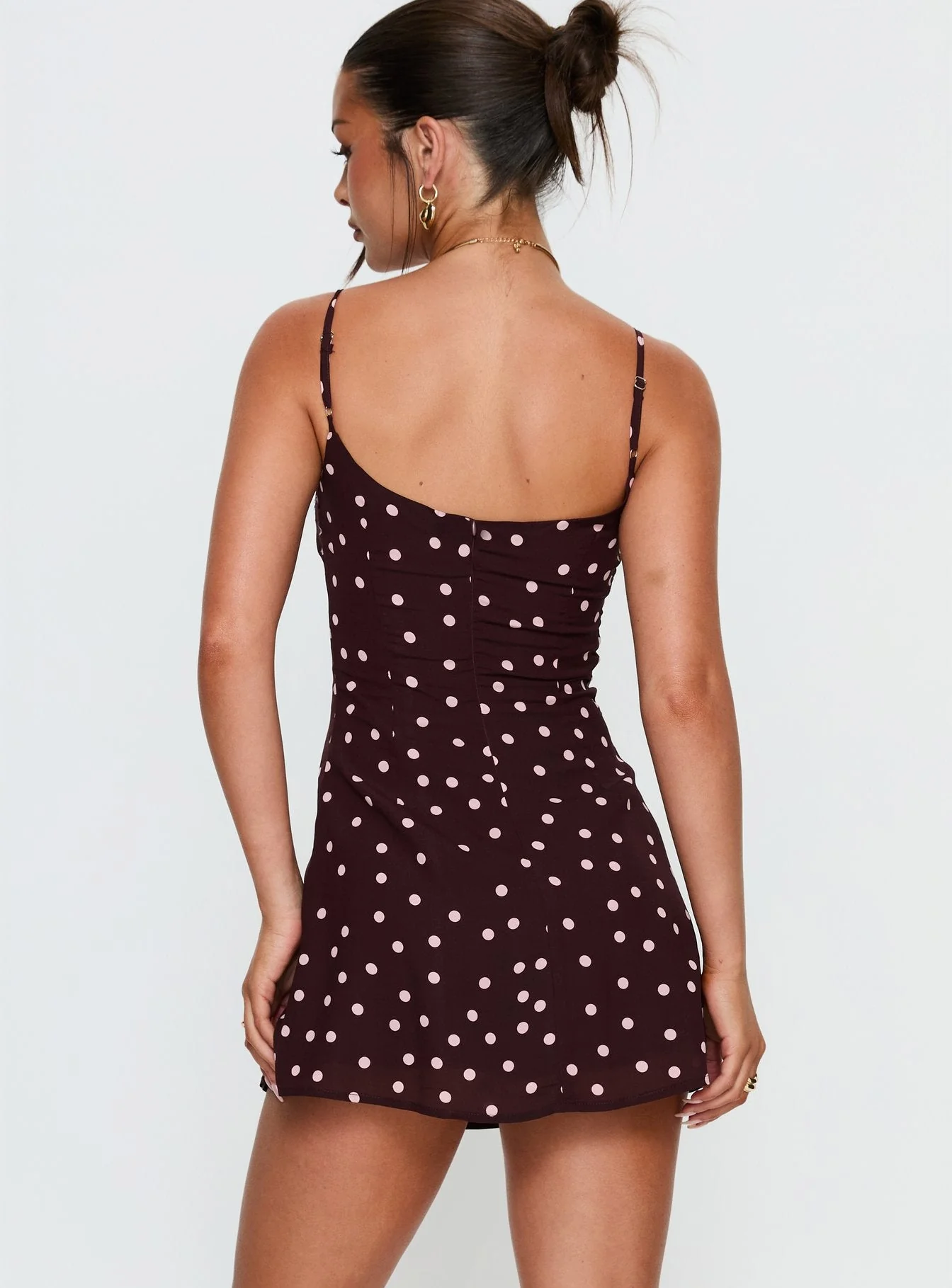 Powell Mini Dress Burgundy / Pink Polka Dot - Image 5