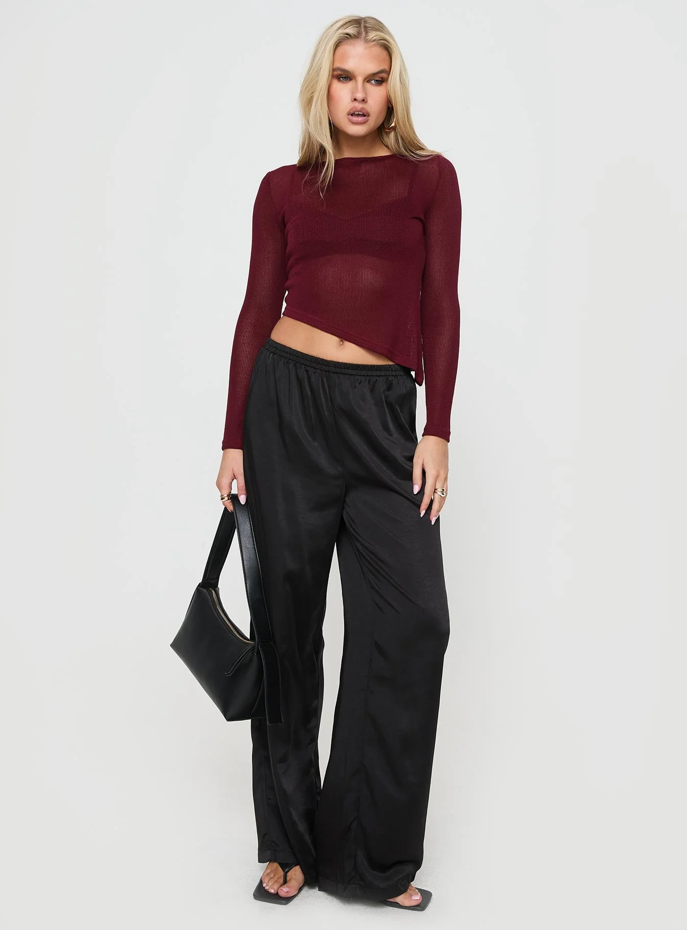 Pratt Long Sleeve Top Burgundy - Image 3