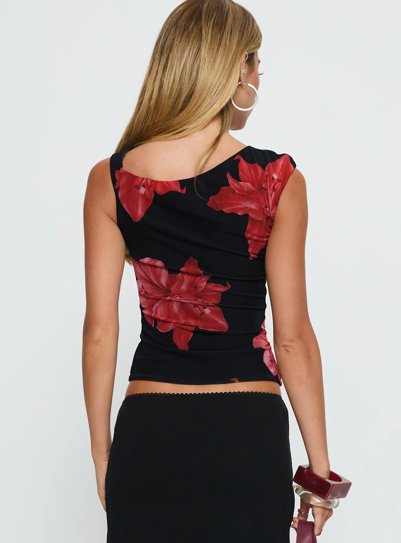 Prema One Shoulder Top Black Floral - Image 5