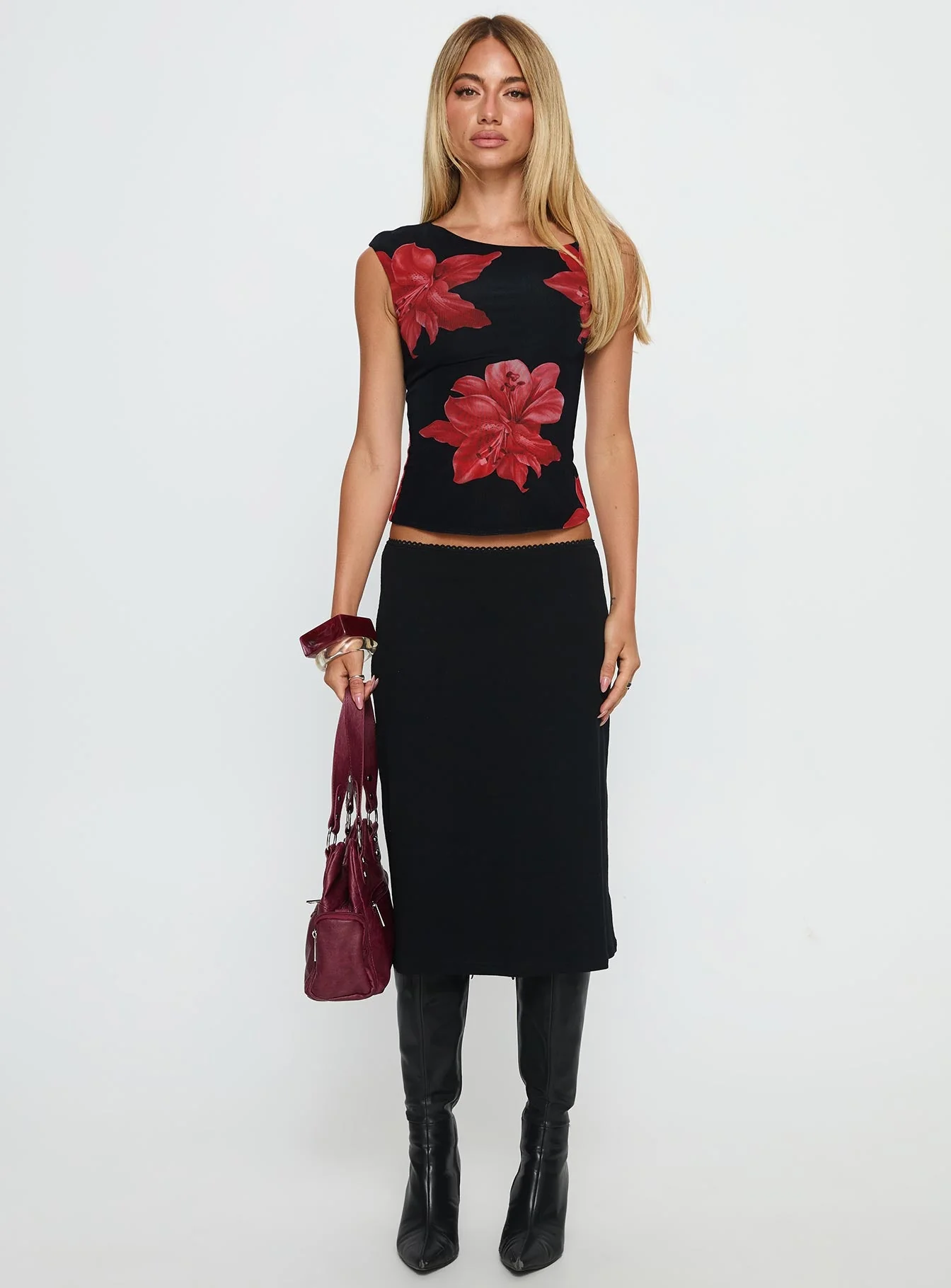 Prema One Shoulder Top Black Floral - Image 7