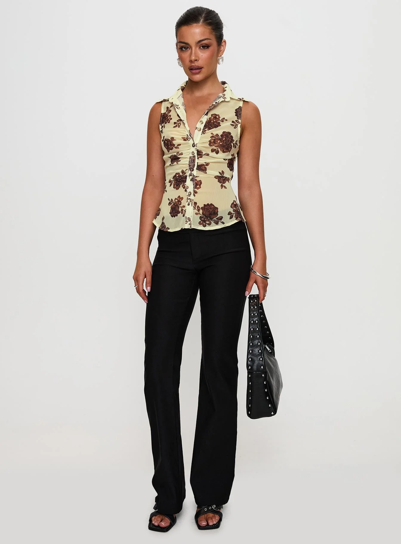 Present Tense Sheer Ruched Top Yellow Floral - Image 3