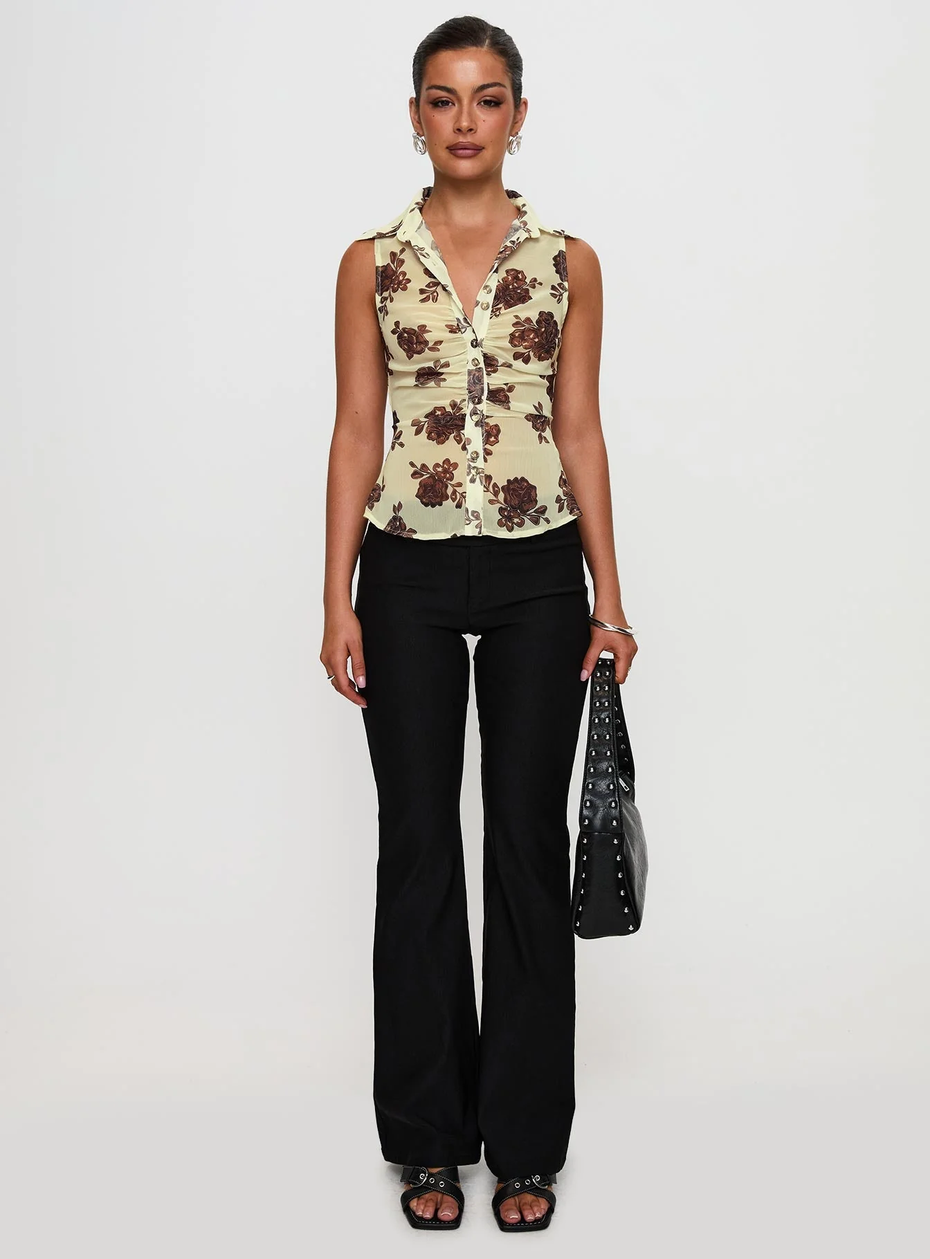 Present Tense Sheer Ruched Top Yellow Floral - Image 7