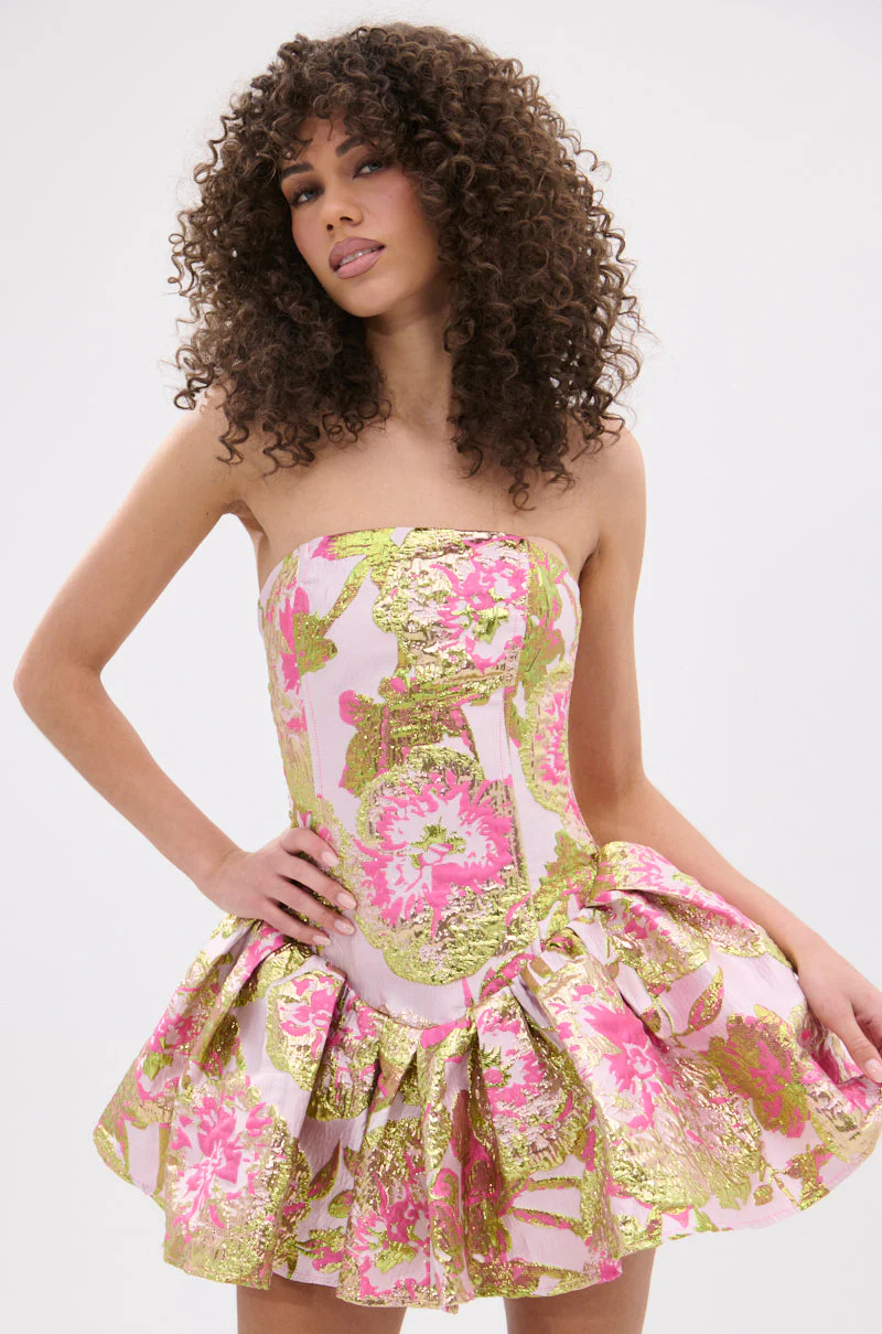 PRETTY IN PINK BROCADE MINI DRESS - Image 2