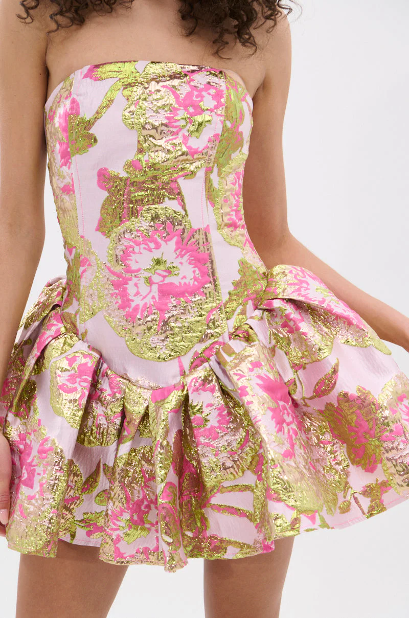 PRETTY IN PINK BROCADE MINI DRESS - Image 9