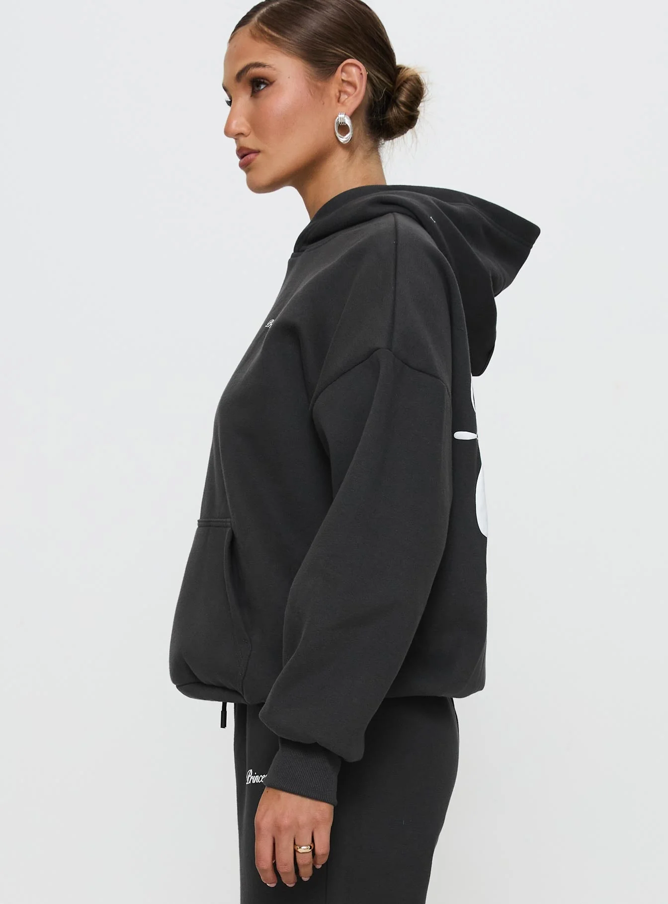 Princess Polly Hooded Sweatshirt Bubble Script Grey - Image 3