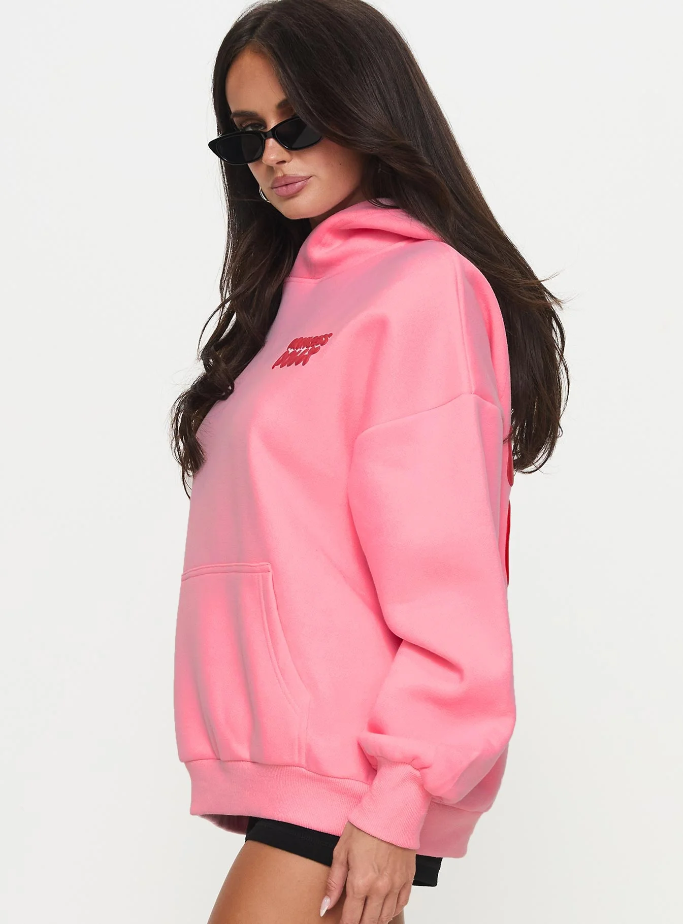 Princess Polly Hooded Sweatshirt Bubble Text Pink / Red - Image 3