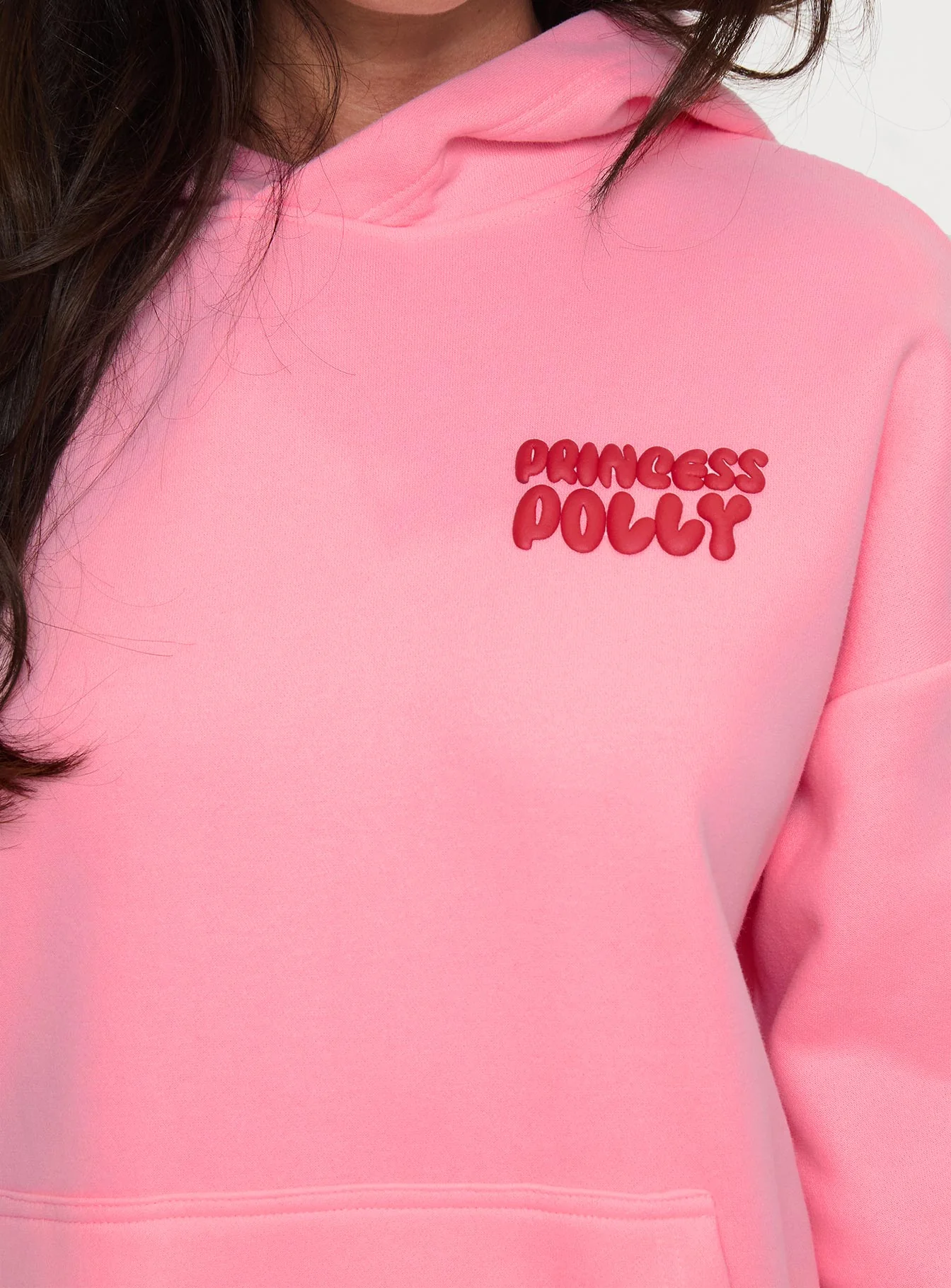 Princess Polly Hooded Sweatshirt Bubble Text Pink / Red - Image 4