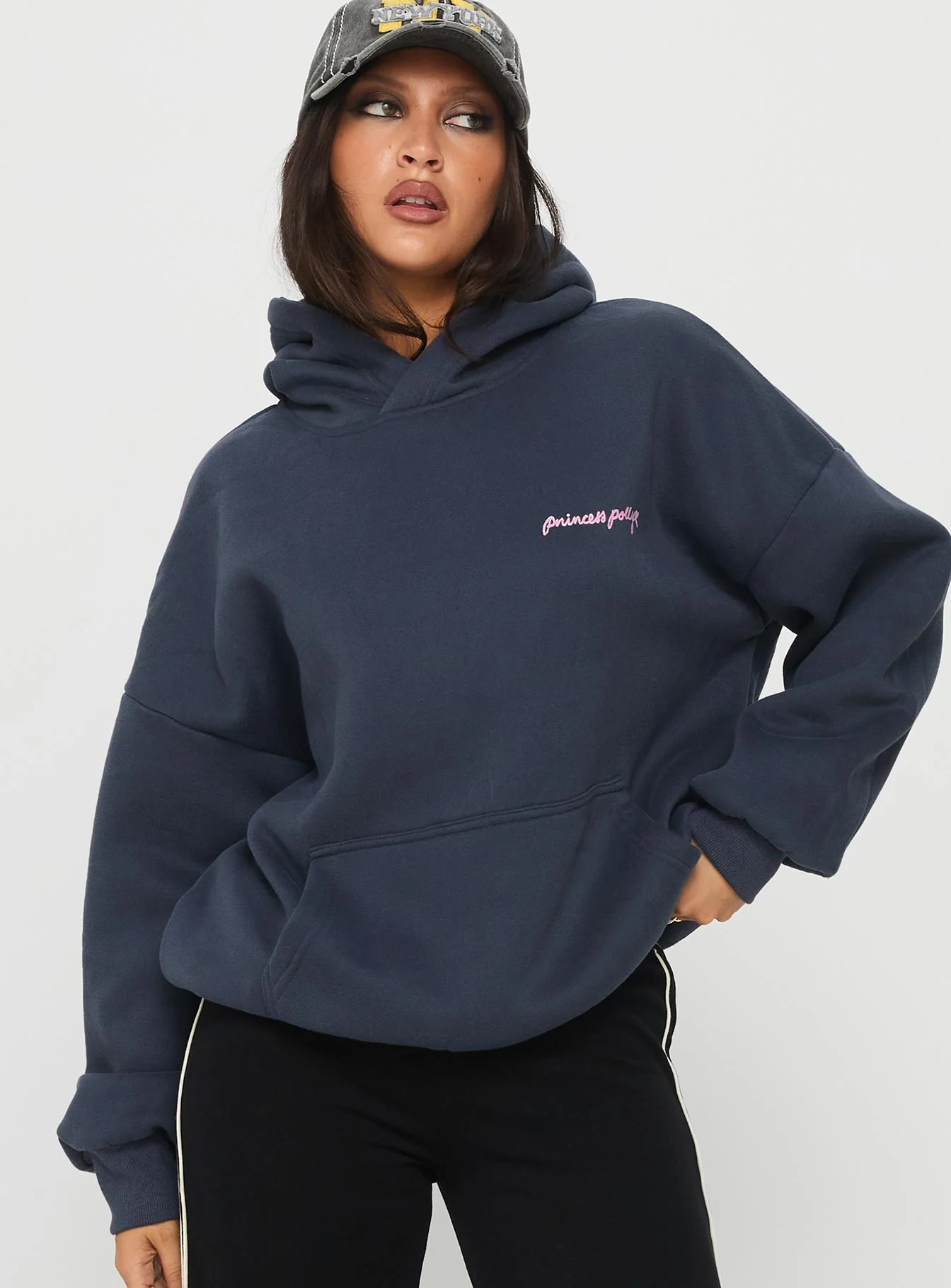 Princess Polly Love Letter Graphic Hoodie Slate Grey - Image 2
