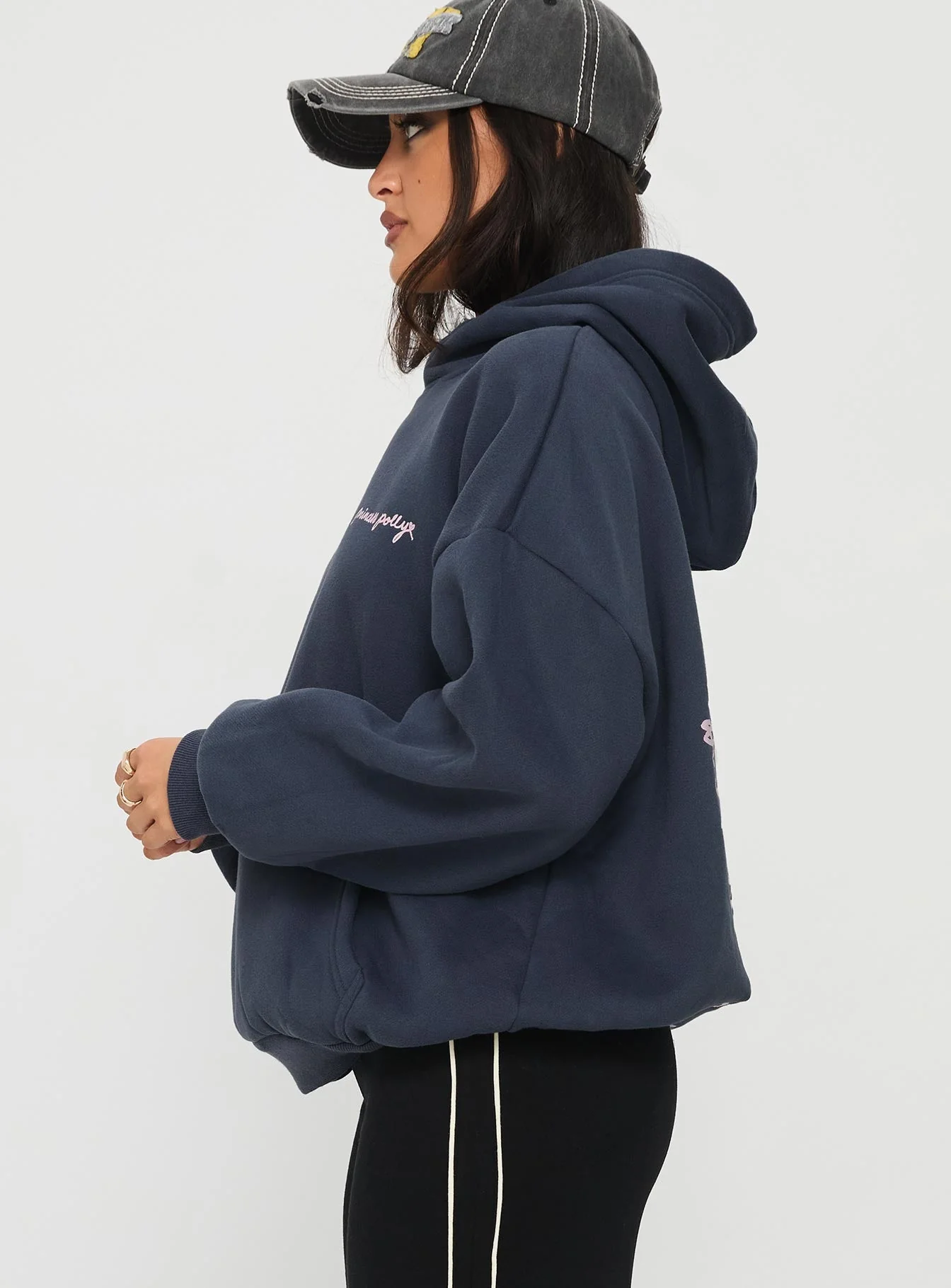 Princess Polly Love Letter Graphic Hoodie Slate Grey - Image 4