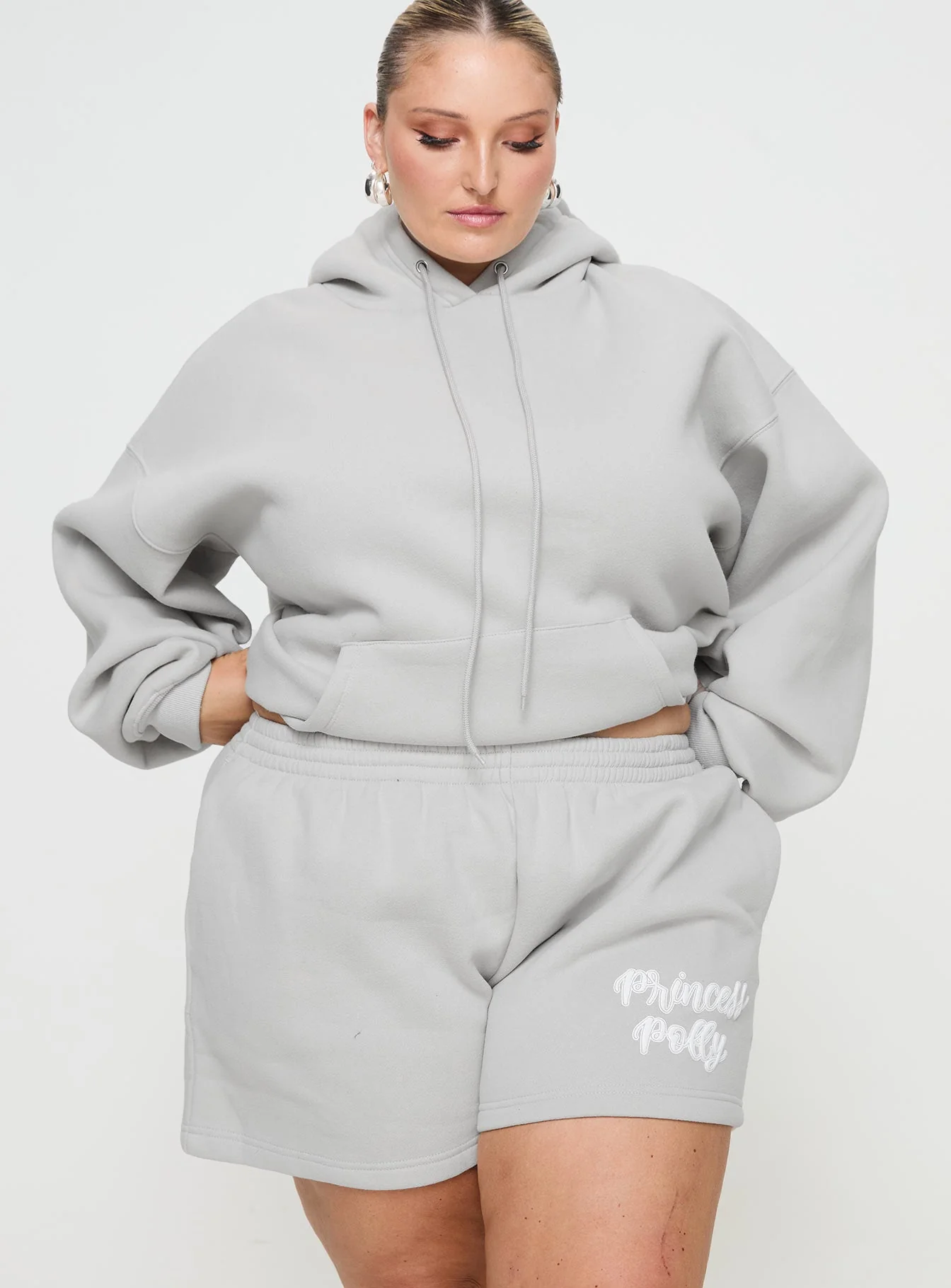 Princess Polly Track Shorts Puff Text Grey Curve - Image 2