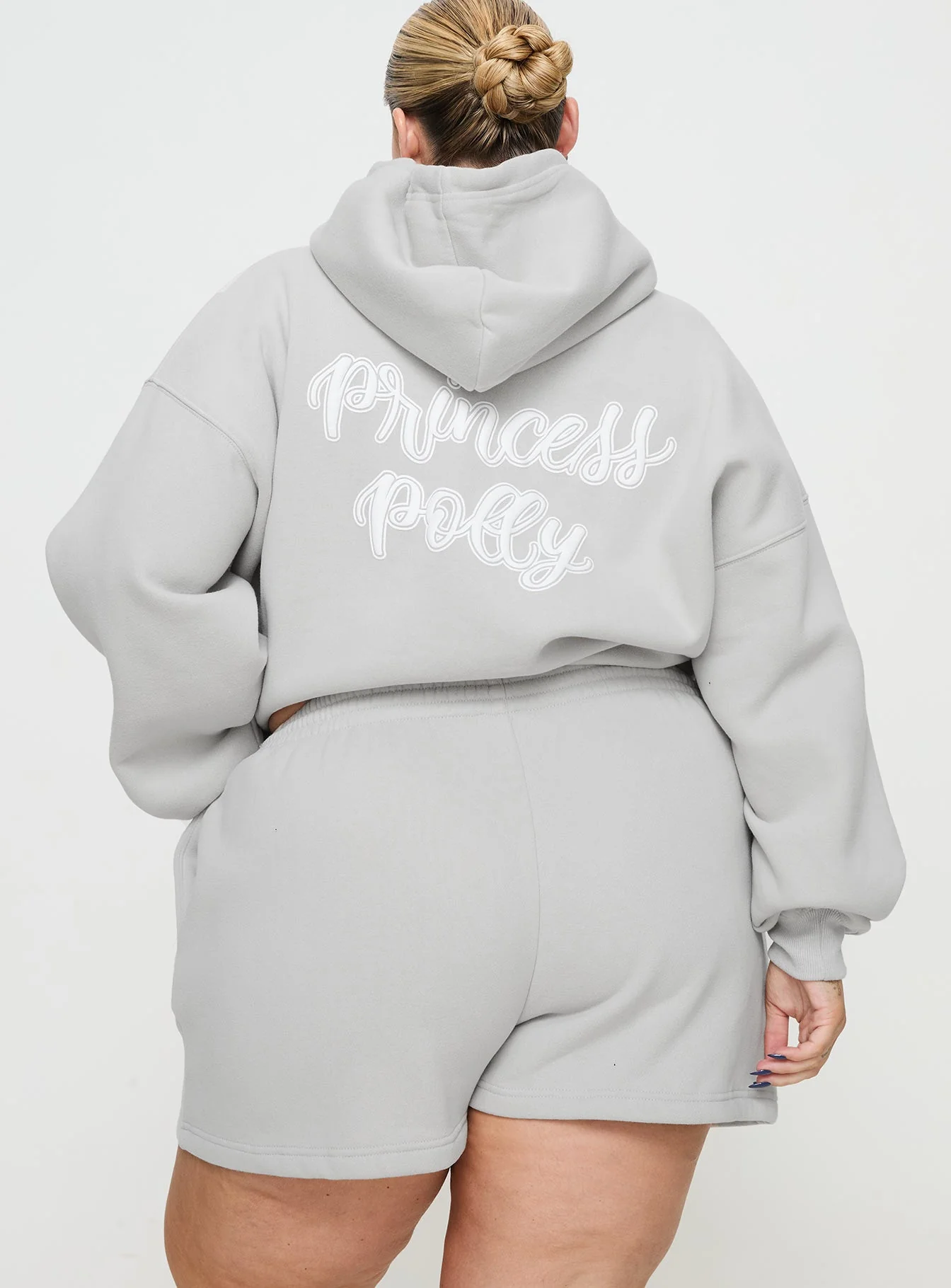 Princess Polly Track Shorts Puff Text Grey Curve - Image 5