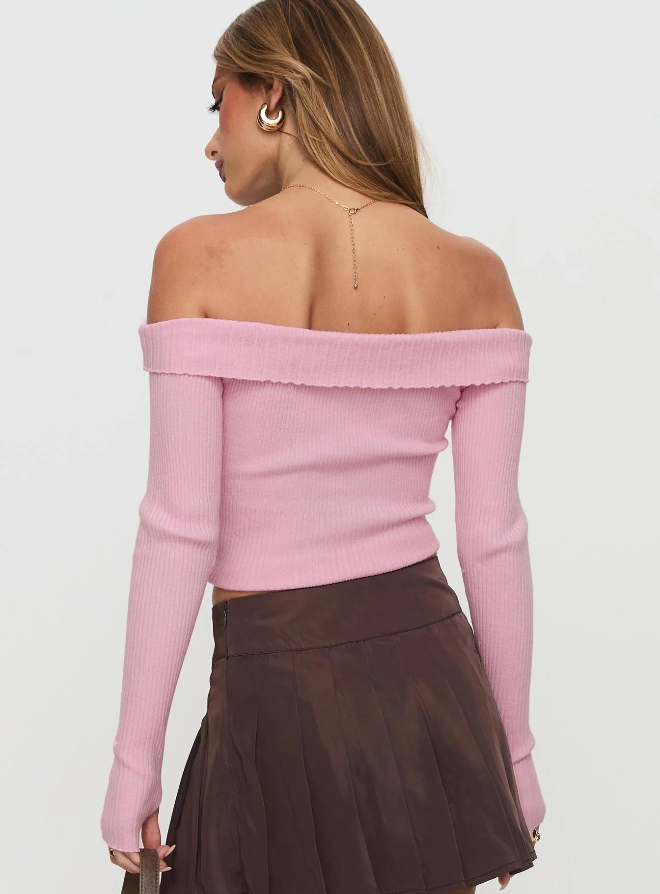 Nighttime Off Shoulder Knit Top Pink - Image 4