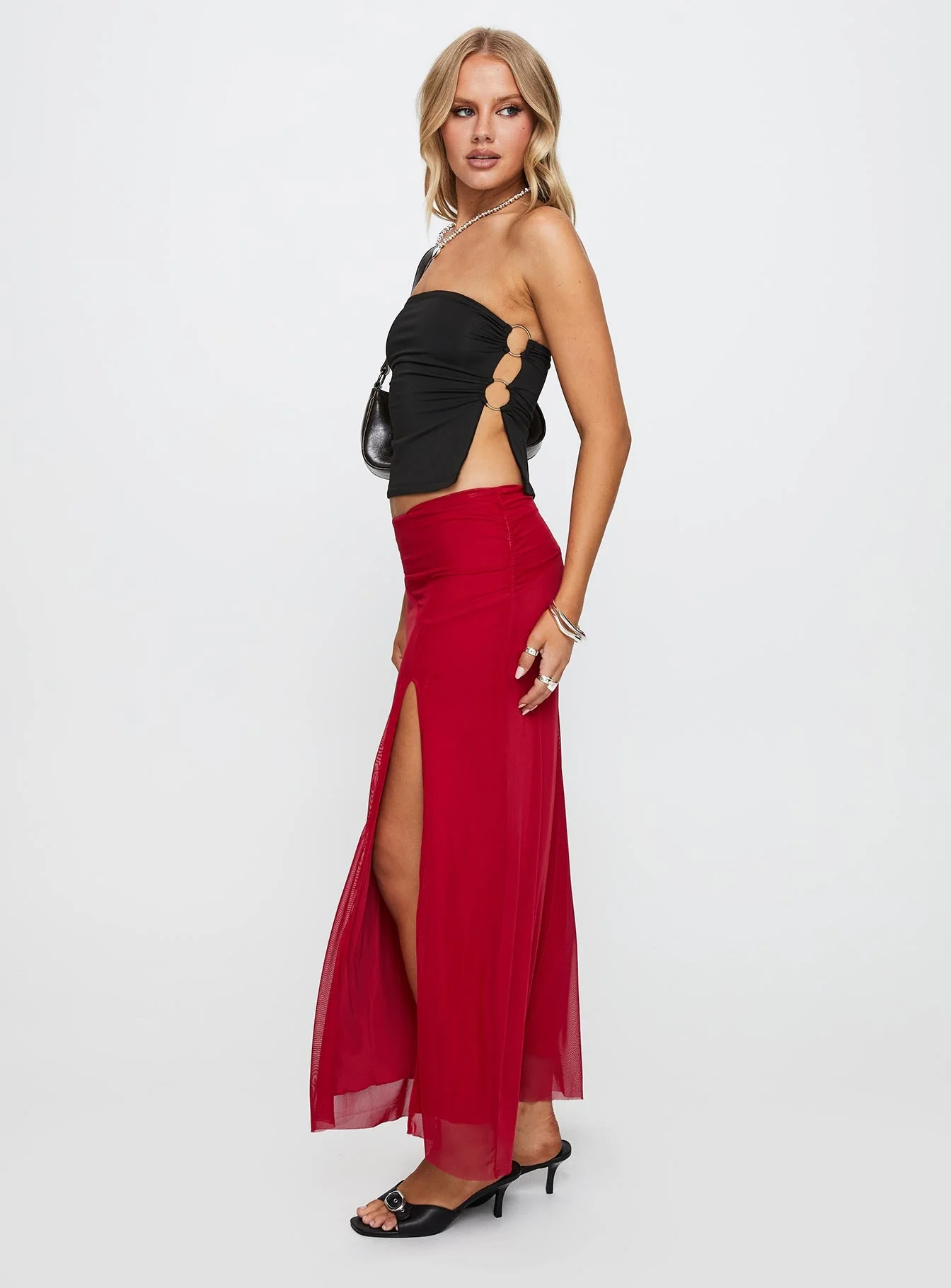 Quancita Mesh Maxi Skirt Red - Image 3
