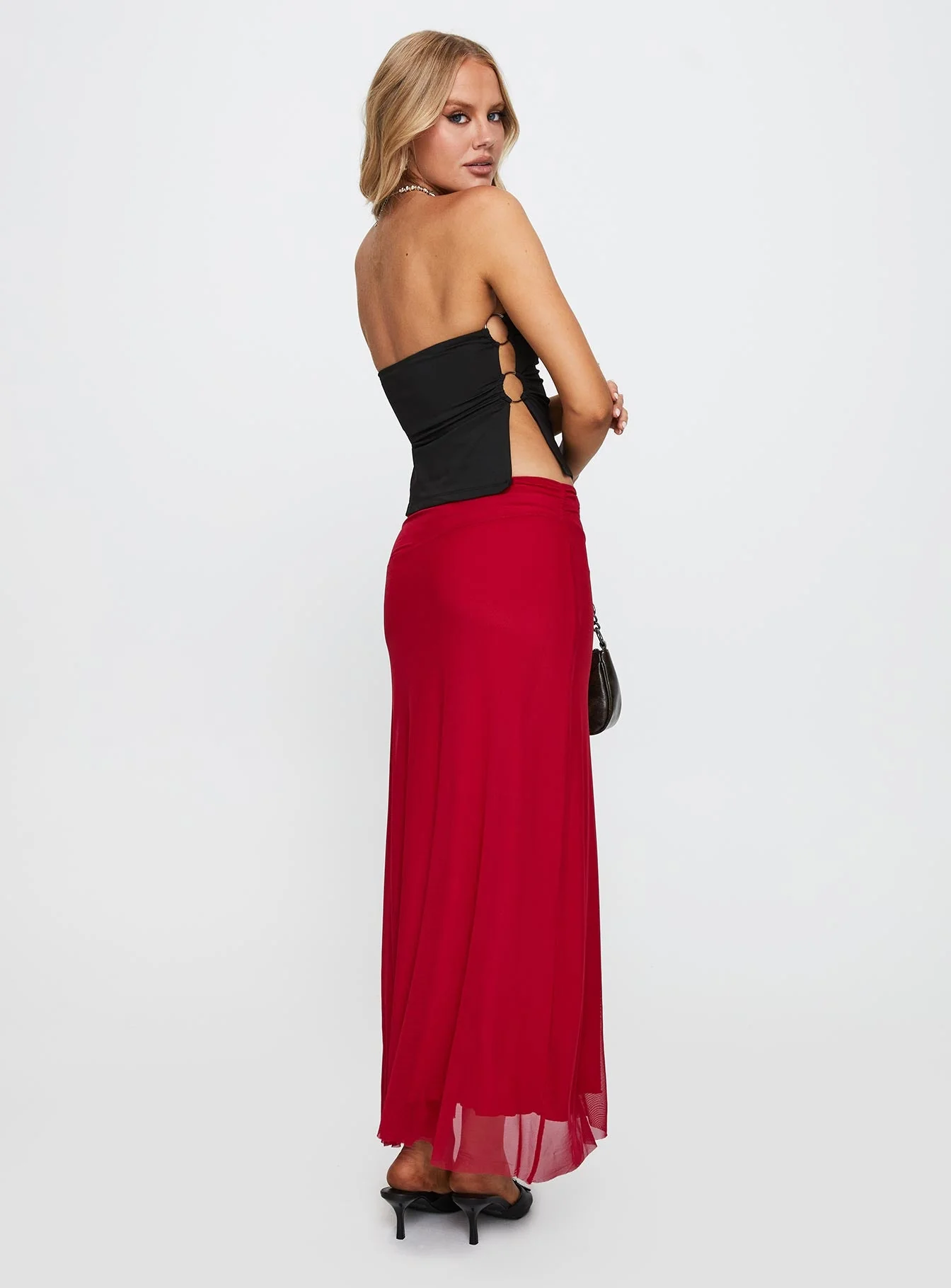 Quancita Mesh Maxi Skirt Red - Image 4