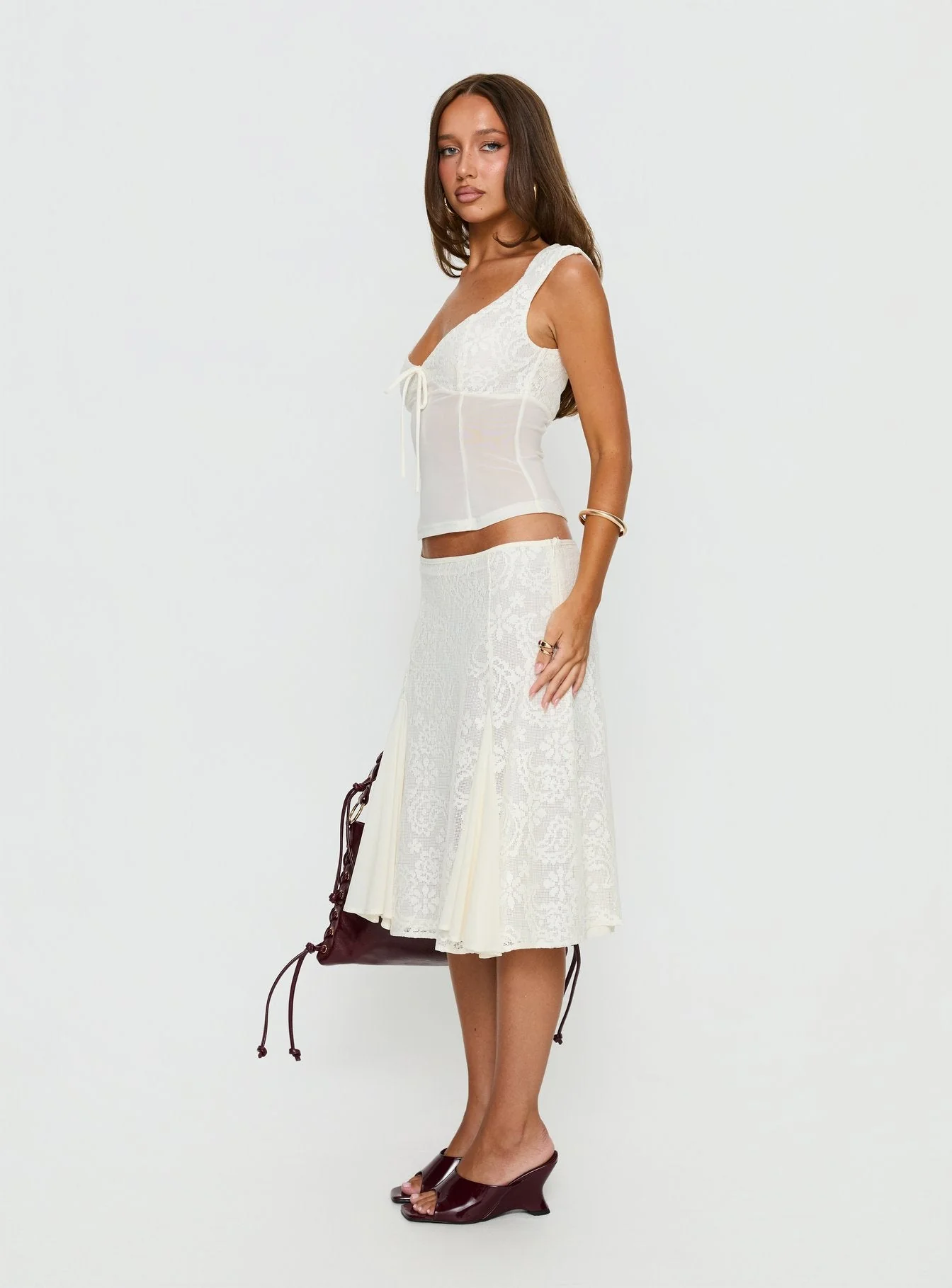 Quani Lace Midi Skirt Cream - Image 4