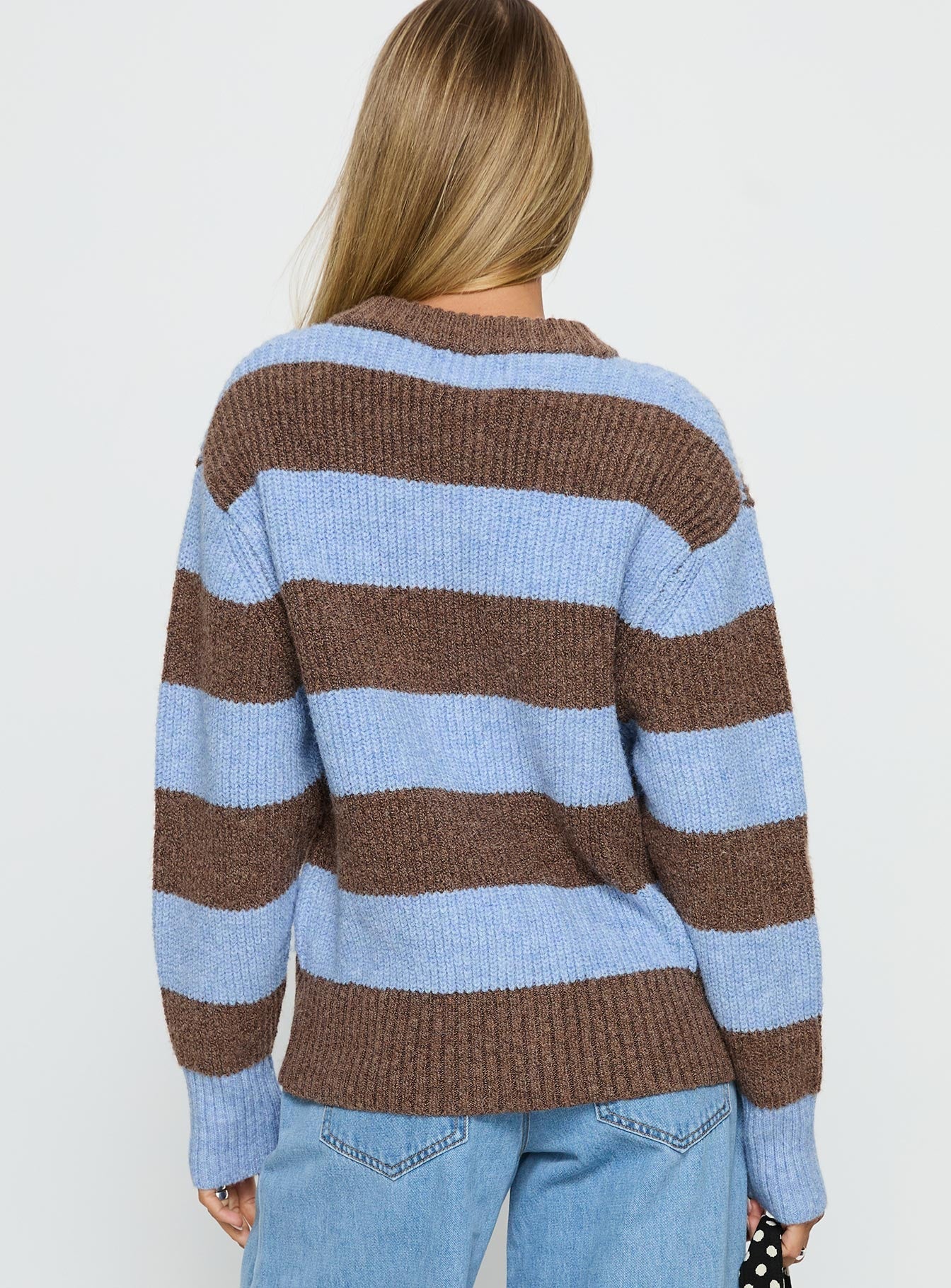 Queena Zip Through Knit Sweater Blue Stripe - Image 5